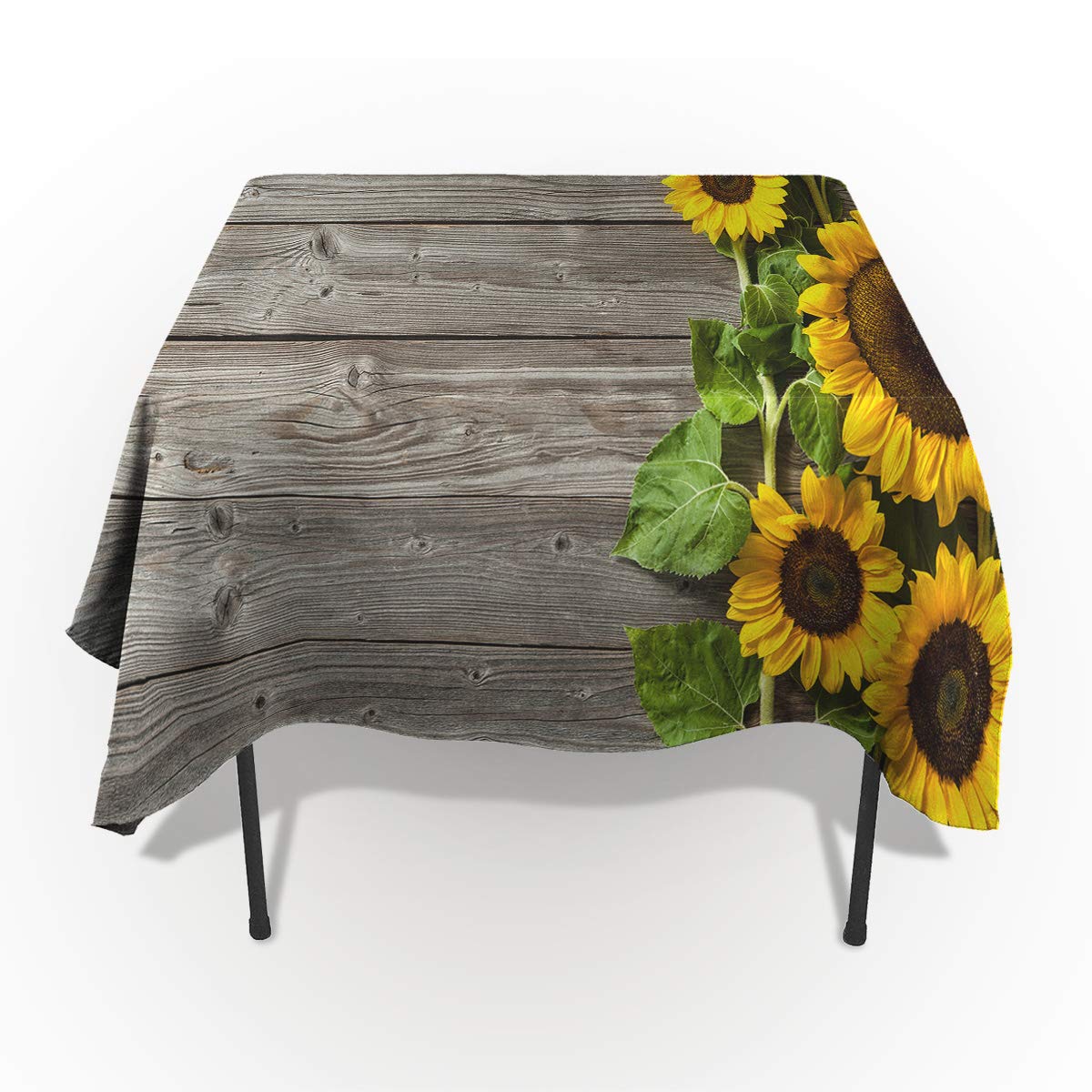 Queenker Rectangle Tablecloth 54x79in - Cotton Linen Dining Table Cover for Kitchen, Coffee Table & Wedding Decor | Sunflower Wood Board Table Top Protector | Perfect for Dinner Parties, Holiday Gatherings & Home Decor
