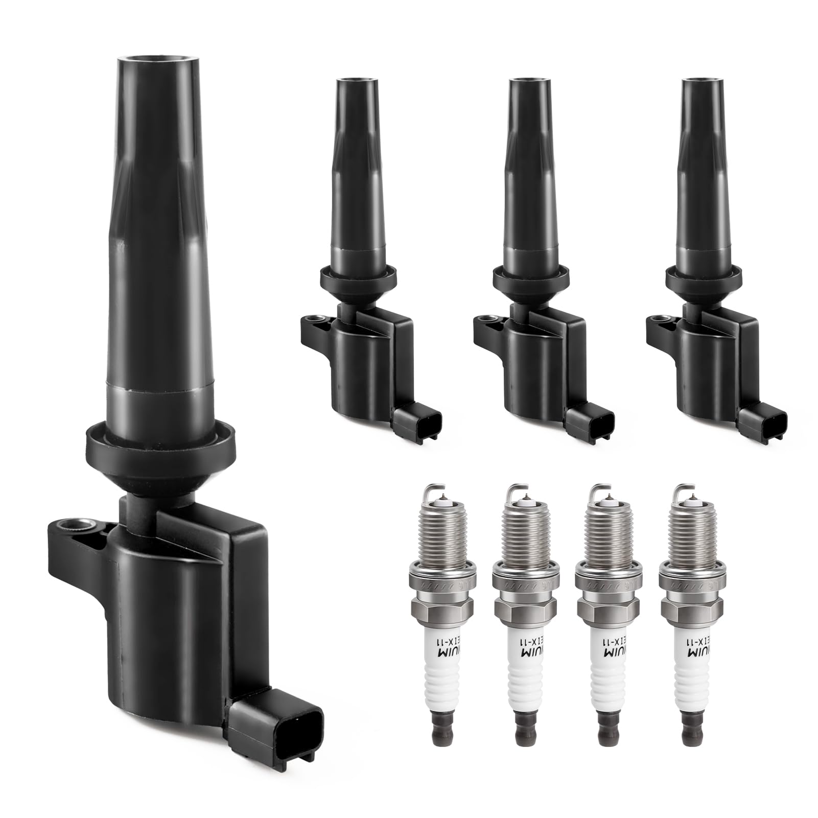 High Performance Ignition Coil Pack & Spark Plugs Set (4pcs) - Compatible with 2004-2011 Ford Escape/Focus/Transit Connect 2.0L 2.3L & Mazda 3/6/Tribute - FD505 DG504 Replacement Parts - Perfect for Engine Tune-Ups & Performance Upgrades
