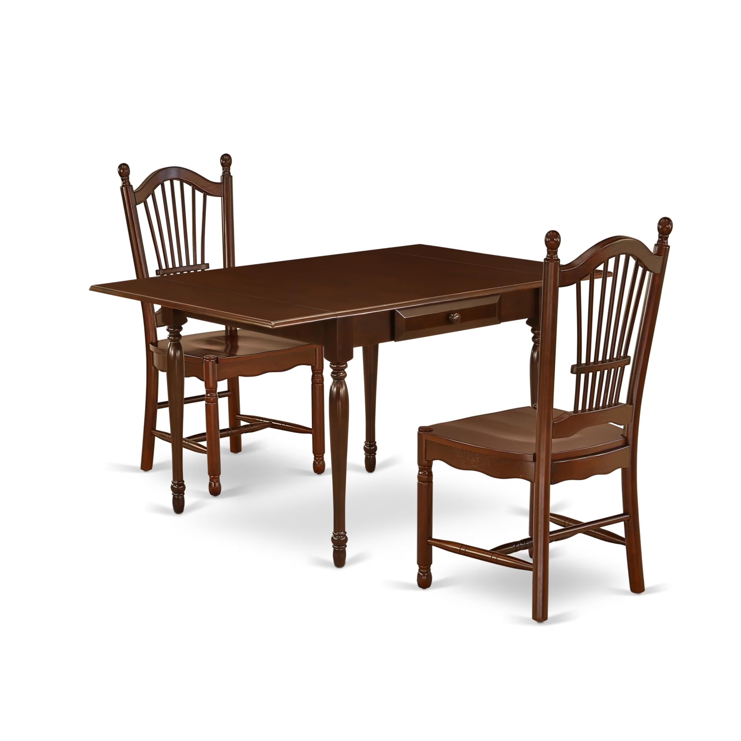 East West Furniture MZDO3-MAH-W 3-Piece Mahogany Dining Set with Drop-Leaf Table (36x54 Inch) & 2 Chairs - Perfect for Small Kitchens, Breakfast Nooks & Cozy Apartments