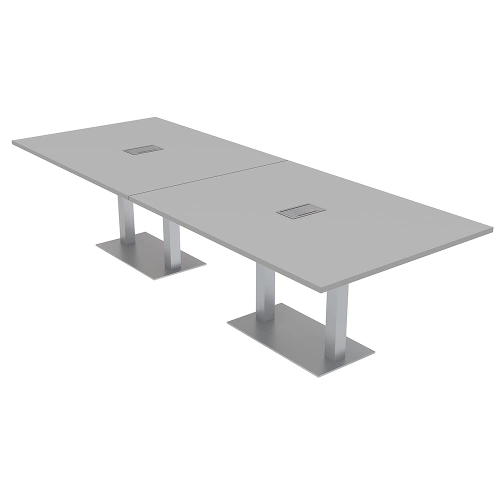 10' Rectangular Conference Table with Built-in Power & Data Ports | Modular 10-Person Meeting Table | Harmony Series | Light Gray | Perfect for Office Meetings, Team Collaboration & Conference Rooms