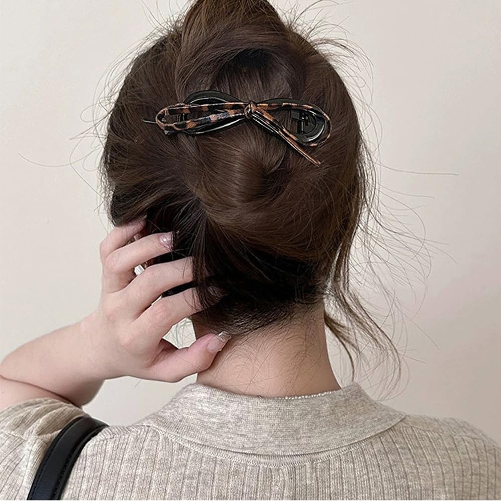 6PCS Leather Bow Hair Clips - Fashionable Bowknot Ponytail Holders for Women & Girls, Duckbill Hair Accessories for Weddings, Parties & Daily Styling