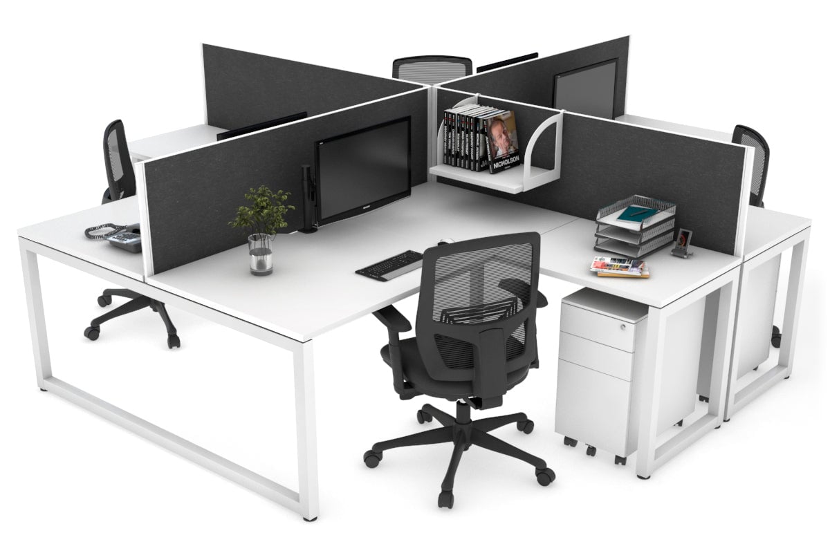 Quadro Loop Legs 4-Person Corner Workstation Desk - 1600L x 1800W with Cable Management Scallop | Office Furniture for Collaborative Workspaces & Team Meetings