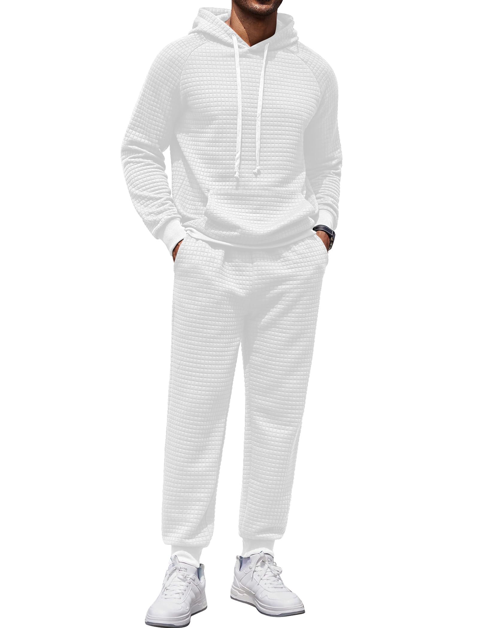 COOFANDY Men's 2-Piece Waffle Hoodie Sweatsuit Set - Athletic Jogging Suit with Pockets for Running, Gym & Casual Wear