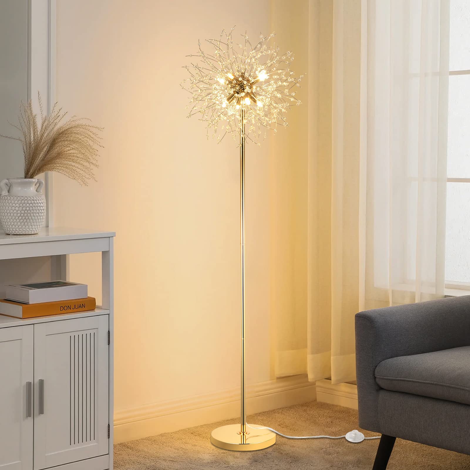 69 Inch Crystal Floor Lamp - Modern LED Standing Lamp with K9 Crystal, Gold Finish Metal Tall Pole Lamp with Foot Switch for Living Room, Bedroom, Office | Elegant Lighting for Home Decor, Reading Nook & Cozy Spaces