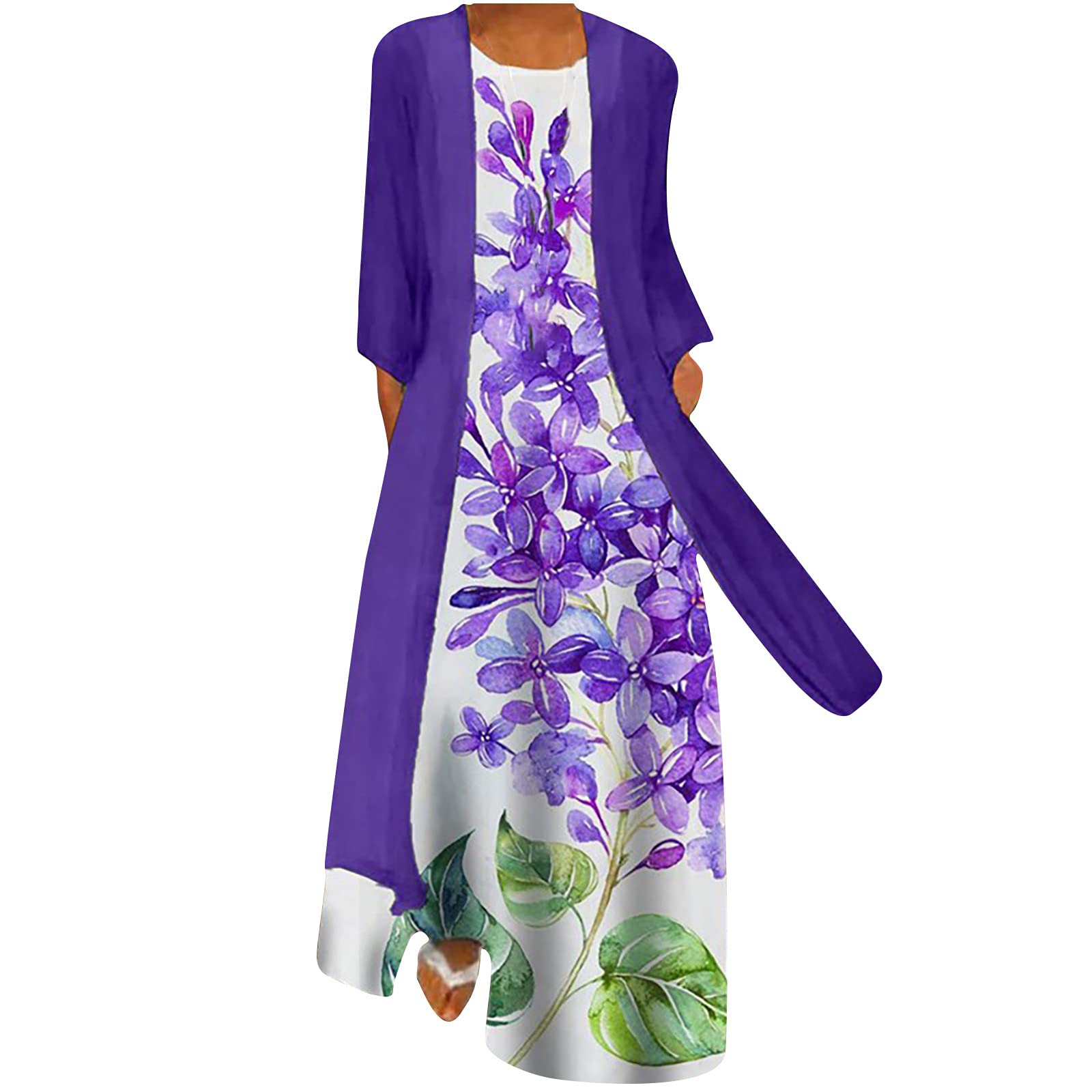Boho Print Dresses 2 Piece Set for Women - Flowy Sleeveless Maxi Tank Dress with Sheer Cardigan | Summer Beach Outfit, Casual Wear, Vacation Dress