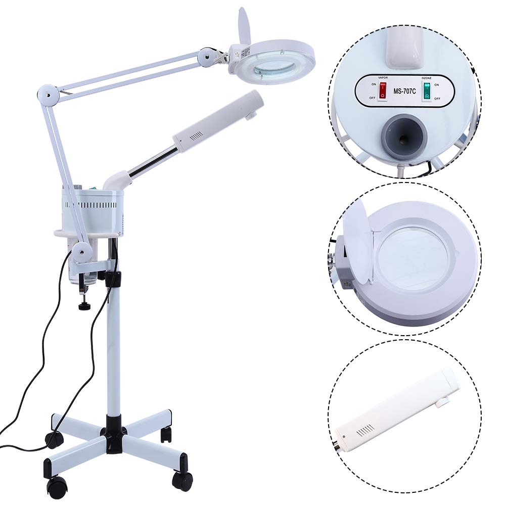 Professional 3-in-1 Facial Steamer with 5X Magnifying Lamp & Aromatherapy - LED Floor Magnifier Light with Rolling Wheels for Salon, Spa & Home Skincare Treatments - Perfect for Deep Cleansing, Blackhead Removal & Relaxation
