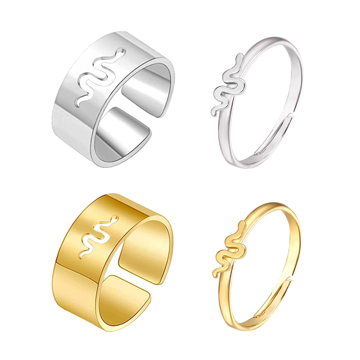 4-Piece Matching Butterfly Rings Set for Women & Girls - Trendy Heart, Moon, Star & Airplane Design - Couple Promise Rings - Perfect for Wedding, Engagement & Anniversary Gifts - Elegant Jewelry for Everyday Wear & Special Occasions