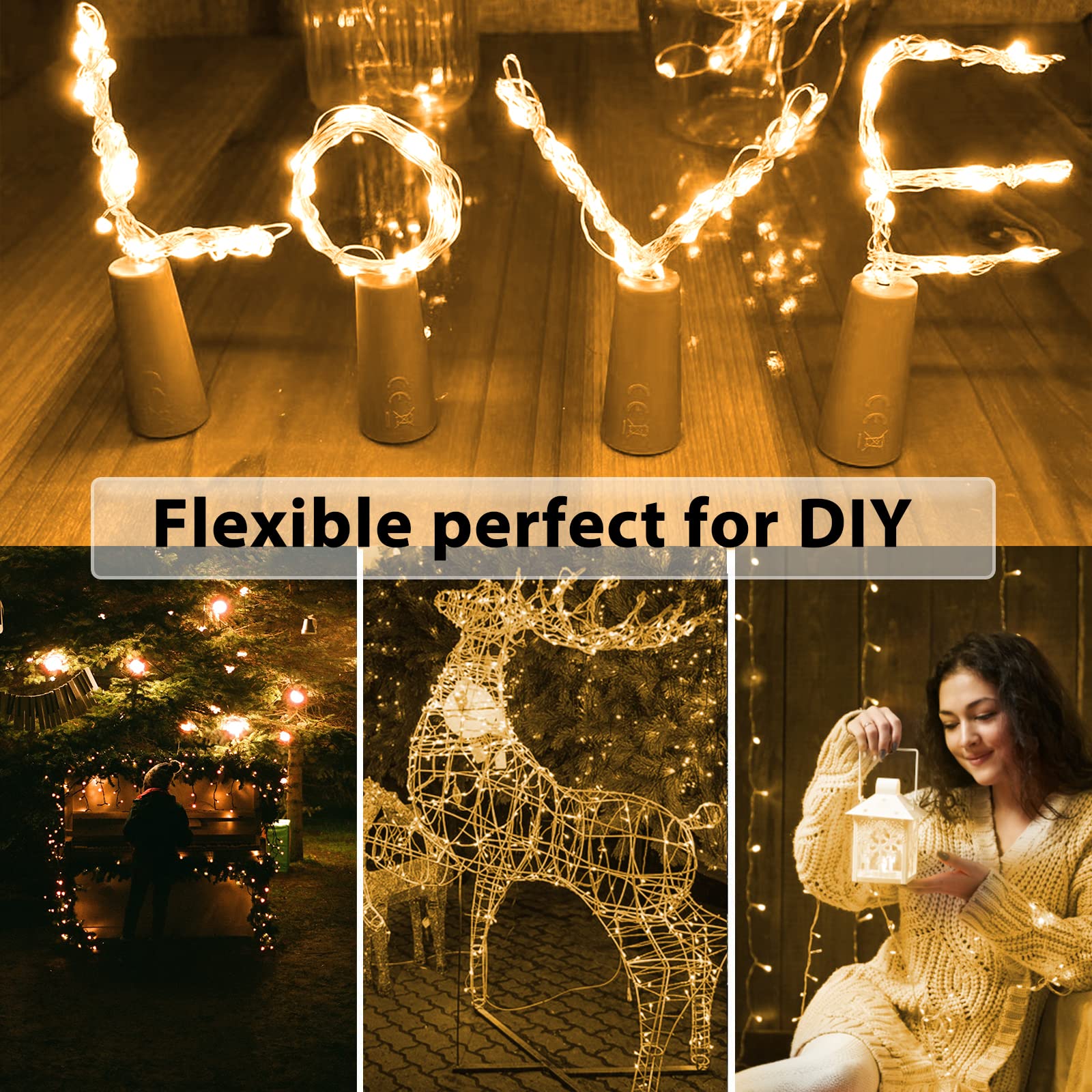 Jsdoin 2M 20 LED Cork Bottle Lights - 3 Pack Warm White Fairy String Lights Battery Operated for Wine Bottles, DIY Table Centerpieces - Perfect for Christmas Parties, Weddings, Home & Outdoor Decorations