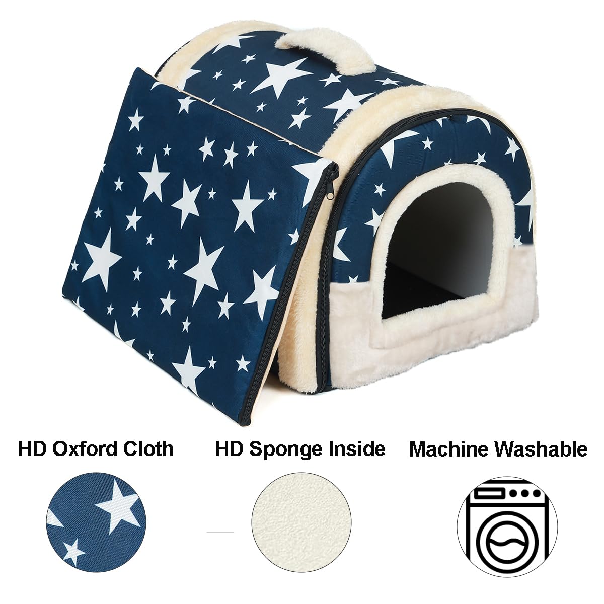 ANPPEX Large Cozy Indoor Dog House with Removable Cushion - Waterproof Covered Pet Bed for Small & Medium Dogs - Perfect for Living Room, Bedroom or Patio Use