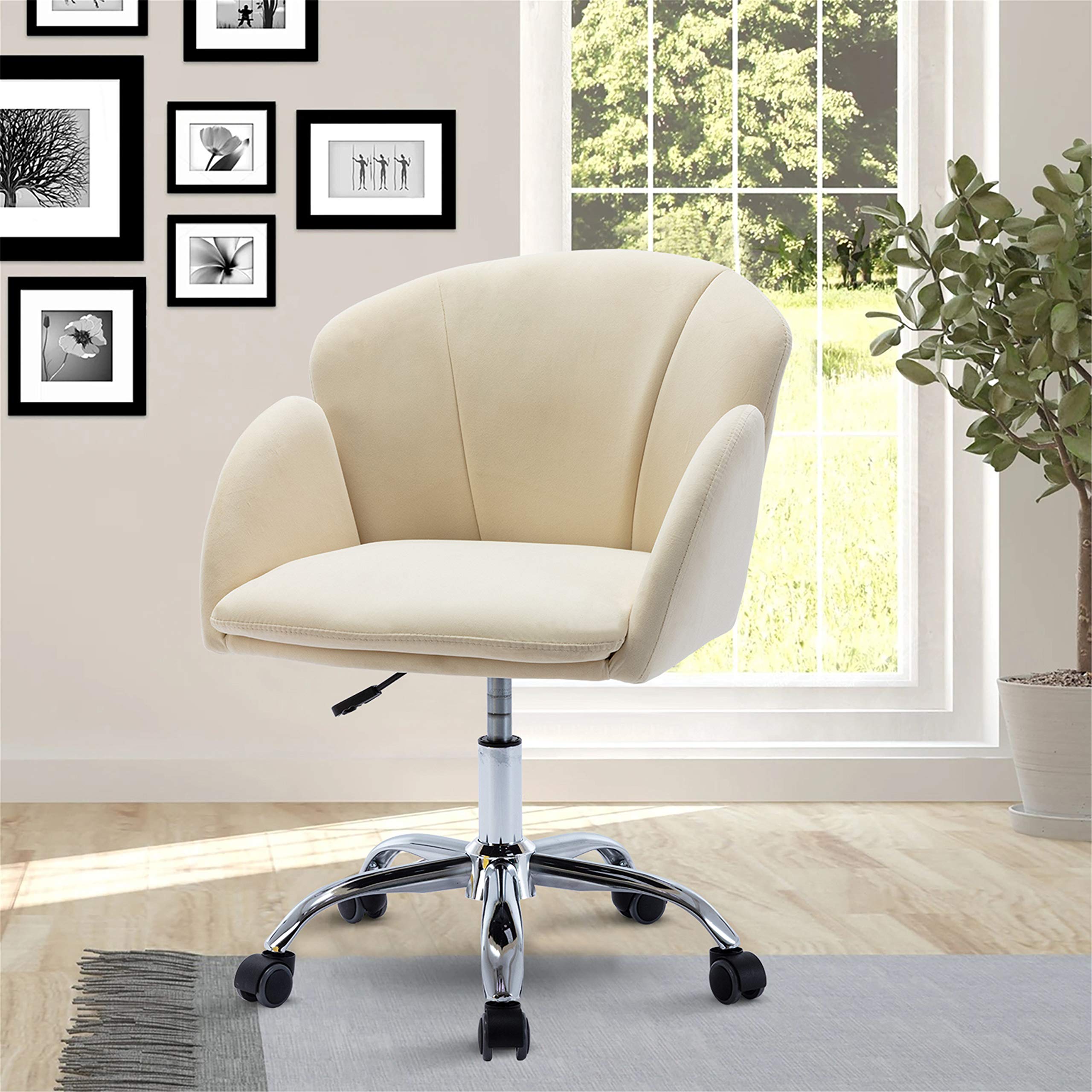 Velvet Swivel Office Chair - Modern Adjustable Home Desk Chair for Living Room & Bedroom, Ergonomic Comfort with 360° Rotation, Ivory (Perfect for Home Office, Gaming, and Study Spaces)