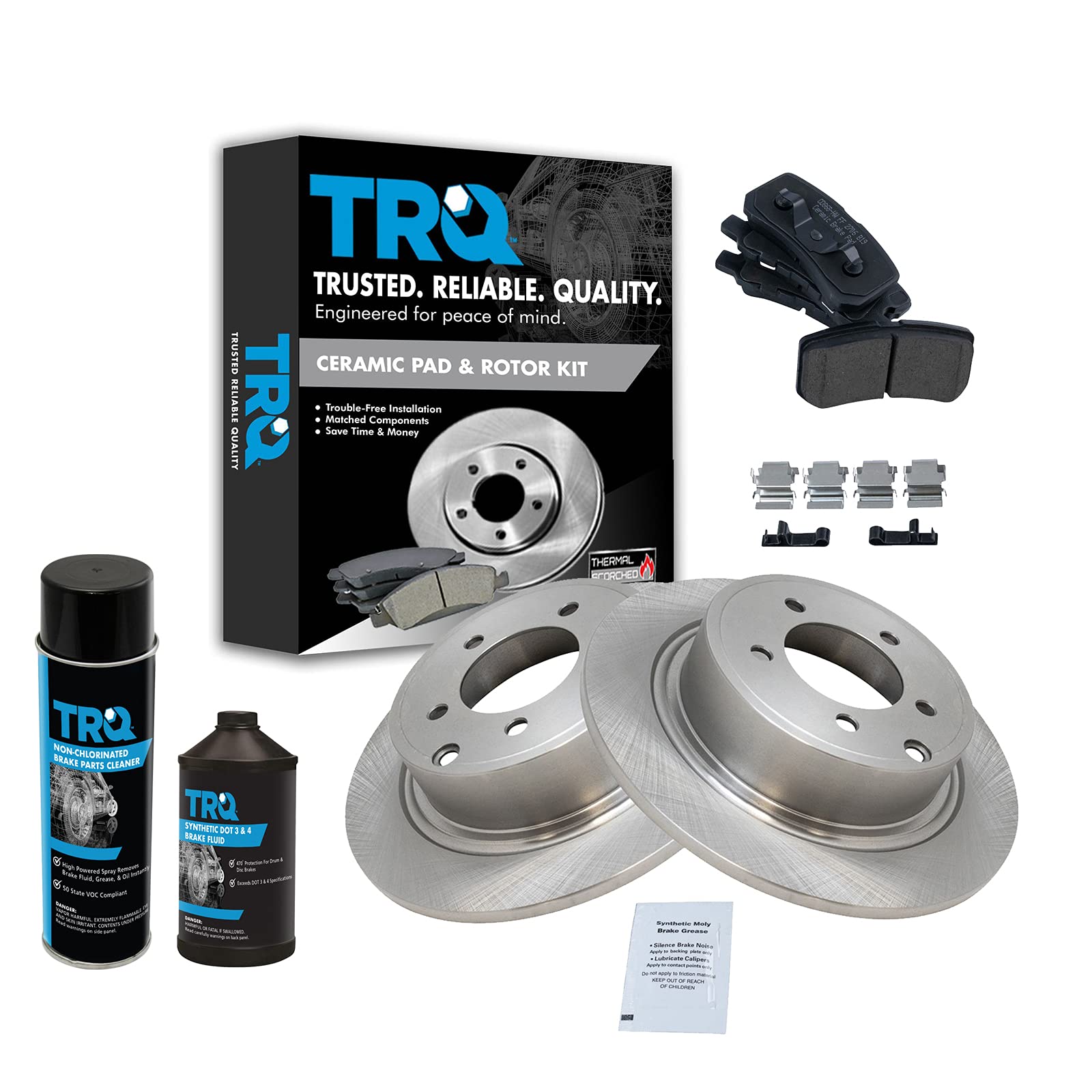 TRQ High-Performance Ceramic Rear Brake Pads & Rotors Set with Anti-Squeal Chemicals - Perfect for Daily Commuting, Highway Driving & Heavy-Duty Vehicles