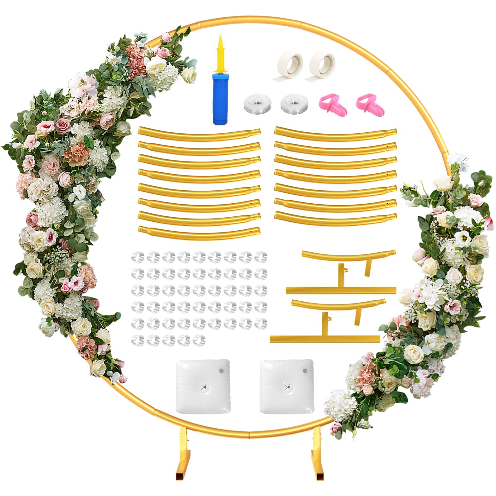 7.2FT Round Backdrop Stand - Sturdy Gold Circle Balloon Arch Stand for Wedding, Birthday Party & Baby Shower Decorations | Perfect for Indoor/Outdoor Events, Photo Booths & Social Media Backdrops