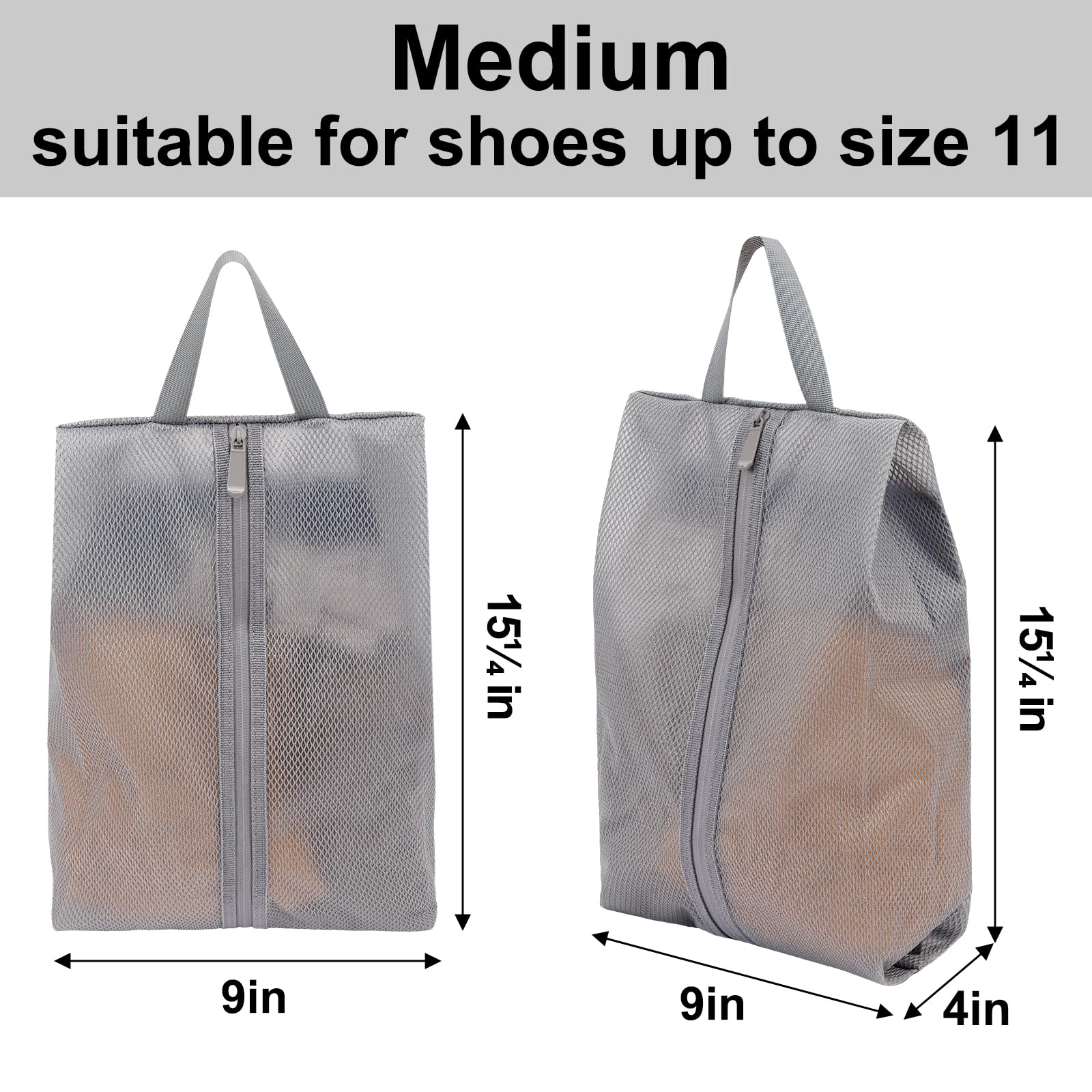 Fixwal Waterproof Travel Shoe Bags (2 Pack) - Medium Grey Translucent Shoe Storage for Men & Women | Perfect for Packing Suitcases, Gym Bags & Organization