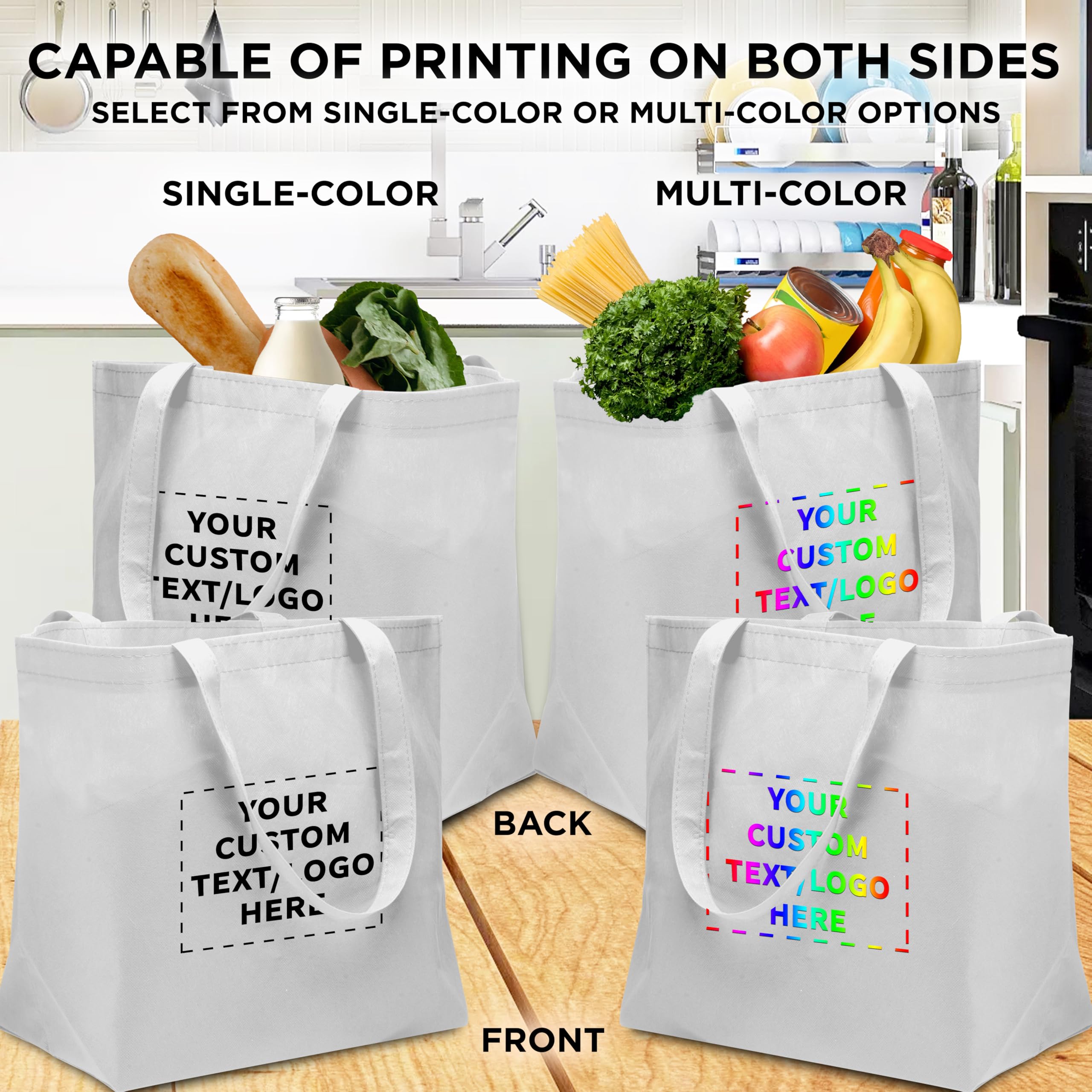 **Custom Southern Style Grocery Tote Bags - Bulk Pack of 50 Reusable Shopping Bags - Personalized Promotional Totes for Business, Travel & Carry-On - White 20