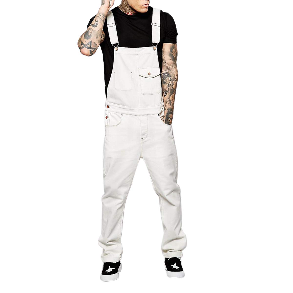 Men's Slim Fit Denim Bib Overalls - Fashionable Workwear Jumpsuit with Pockets | Durable Dungaree Pants for Casual Wear, DIY Projects & Outdoor Activities
