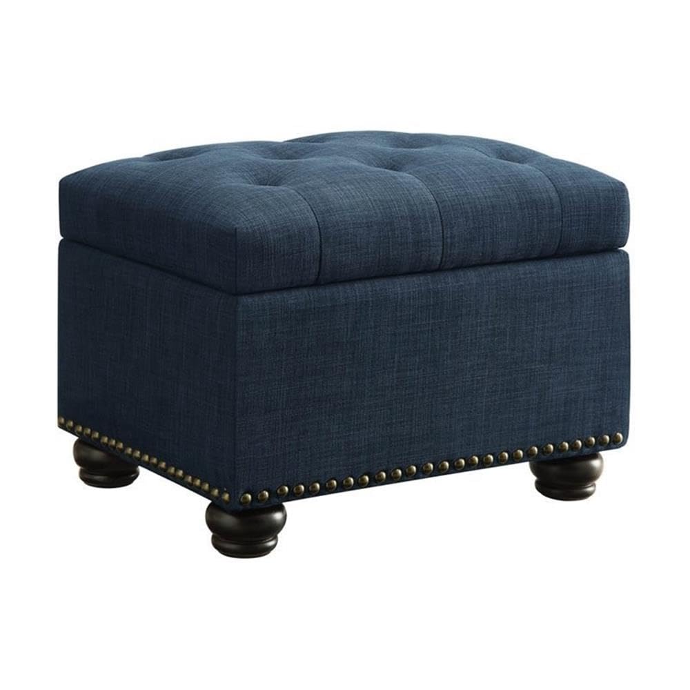 Pemberly Row Blue Storage Ottoman - Versatile Footrest, Seat & Hidden Storage for Living Room, Bedroom & Office