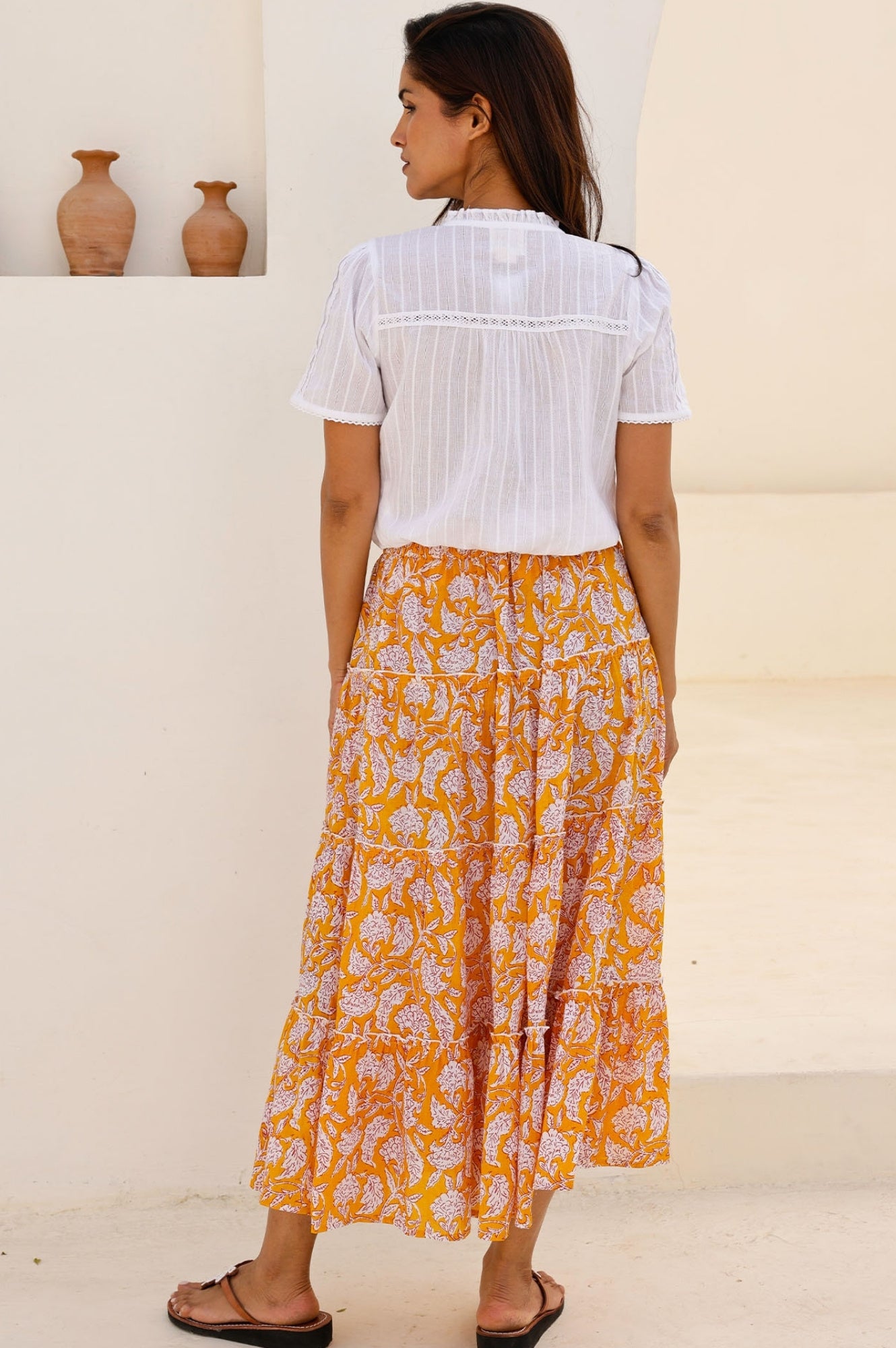 One Size Floral Print Skirt - Dianthus Yellow & White | Women's Summer Skirt for Beach, Vacation & Casual Outfits