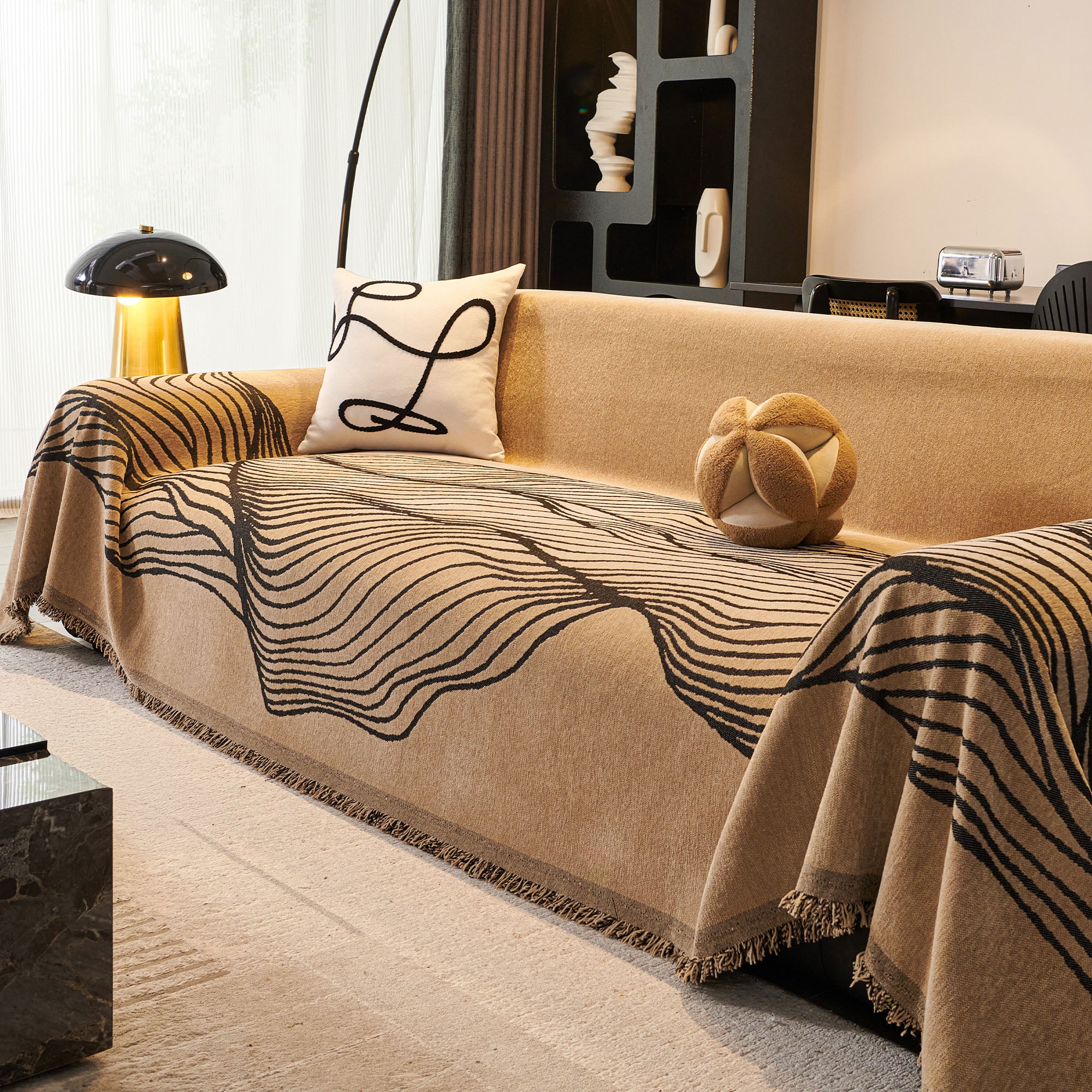 Soft Plush Waveline Harmony Pet-Friendly Durable Sofa Cover - Machine Washable Woven Couch Protector for Dogs & Cats | Perfect for Living Room Furniture Protection