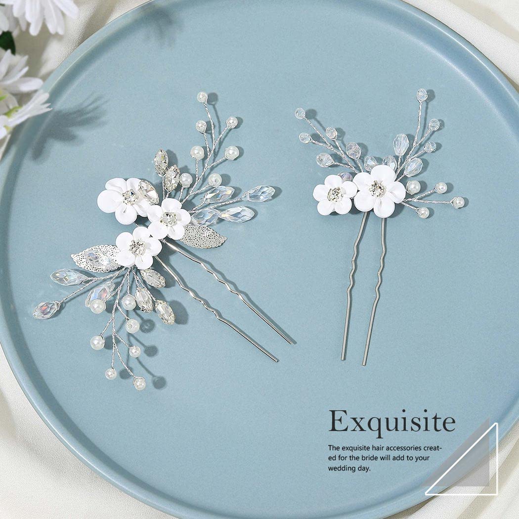 Elegant Silver Rhinestone Pearl Hair Clips | Gorais Flower Bride Wedding Hair Pins for Women & Girls (Pack of 2) – Perfect for Bridal, Prom, and Special Occasions