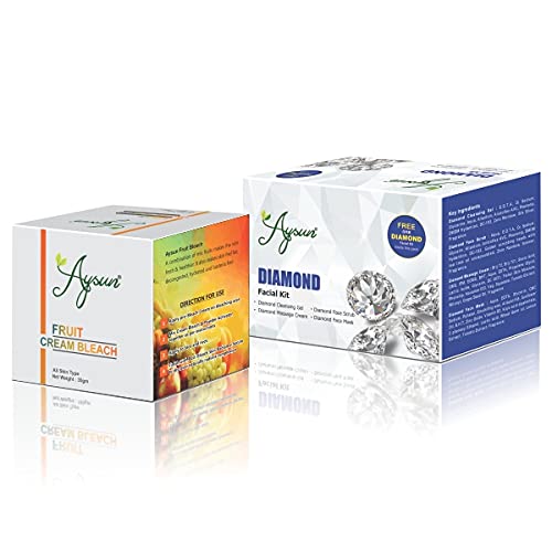 Aysun Fruit Cream Bleach (35g) & Diamond Facial Kit - 2 Piece Combo Pack for Glowing Skin | At-Home Spa Treatment & Skin Brightening