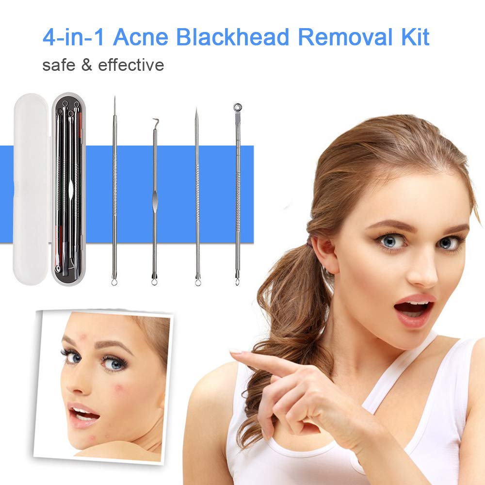 4-in-1 Acne Blackhead Remover Kit - Professional Comedone Extractor & Pimple Popper Tool Set for Face, Nose & Skin Care - Perfect for Home Spa & Acne Treatment