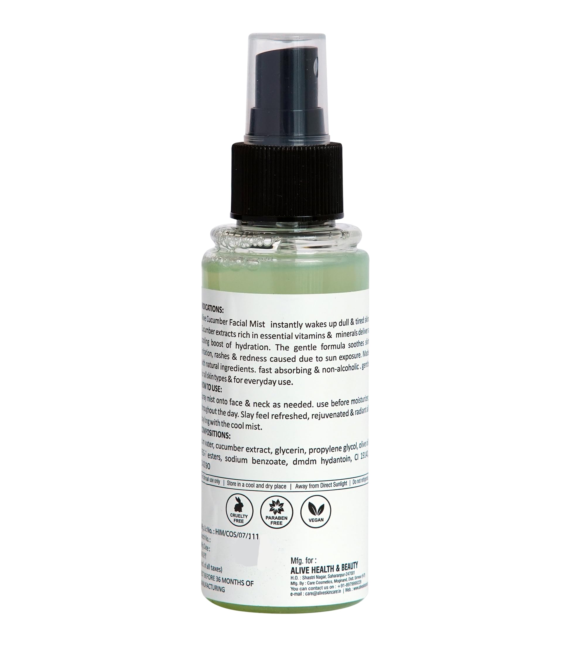 ALIVE HEALTH & BEAUTY Cucumber Revitalizing Hydrating Face Mist - 3.4 Fl Oz (100ml) | Refreshing Facial Spray for Dry Skin, Makeup Setting & On-the-Go Hydration | Travel Size, Vegan & Cruelty-Free