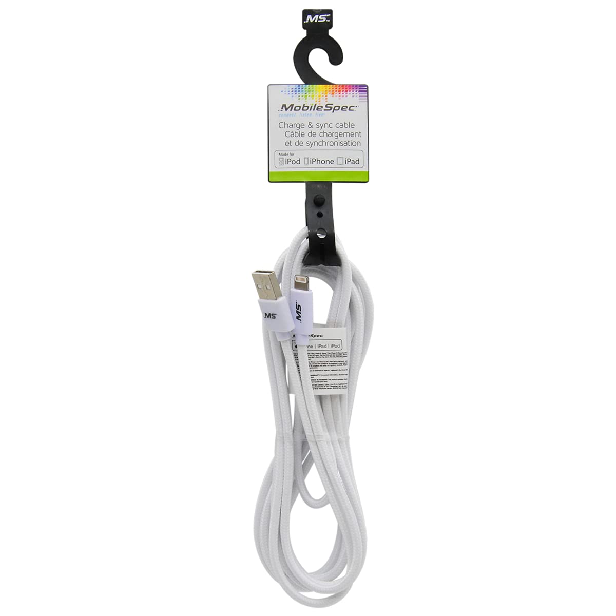 MobileSpec MB06624 10ft Lightning Cable - Fast Charging & Sync for iPhone 14/13/12/11/X/8 - Durable White MFi Certified Cable for Home, Office & Travel
