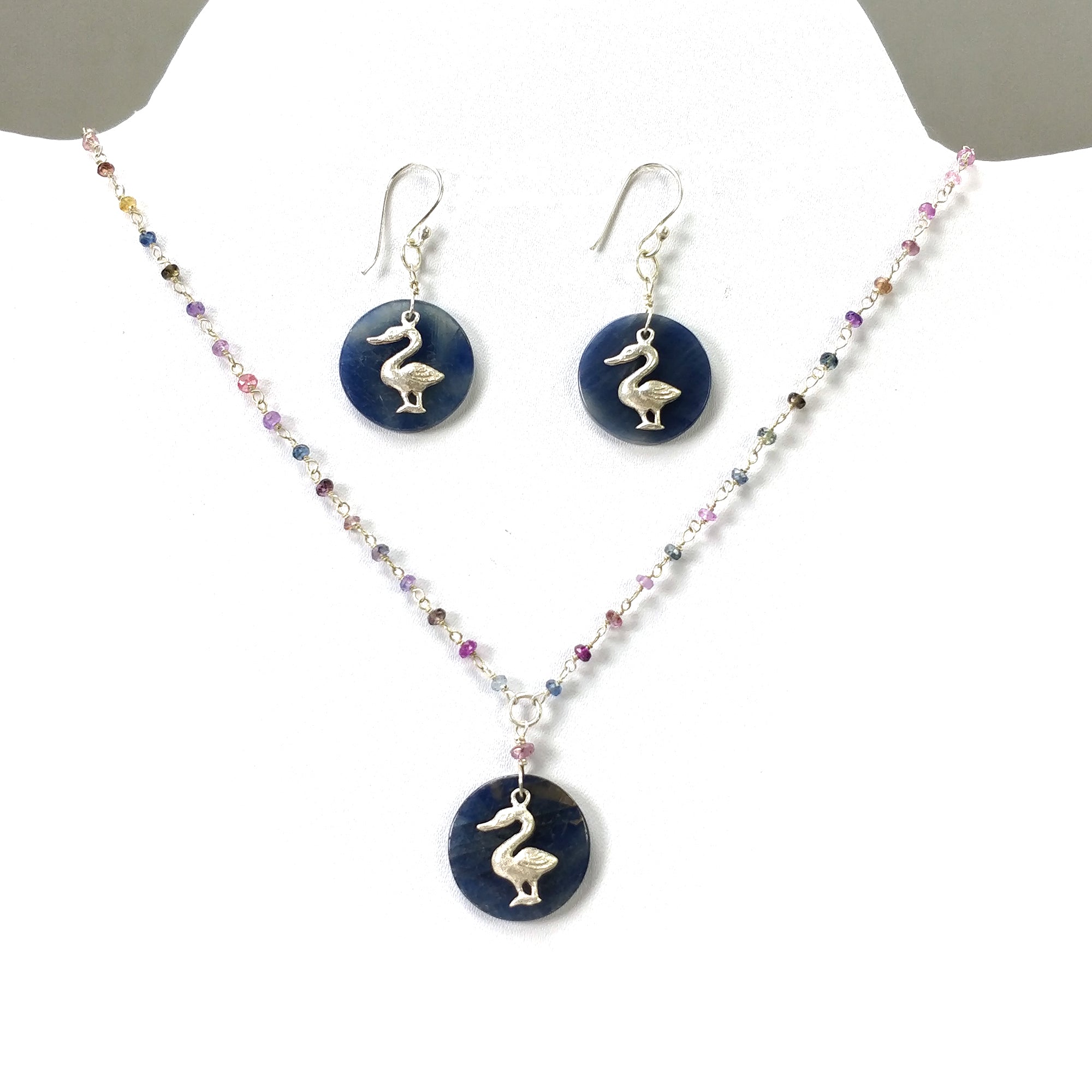925 Sterling Silver Blue Sapphire Jewelry Set - Natural Untreated 1.85ct Beaded Necklace & Dangle Earrings | Perfect for Weddings, Anniversaries & Special Occasions