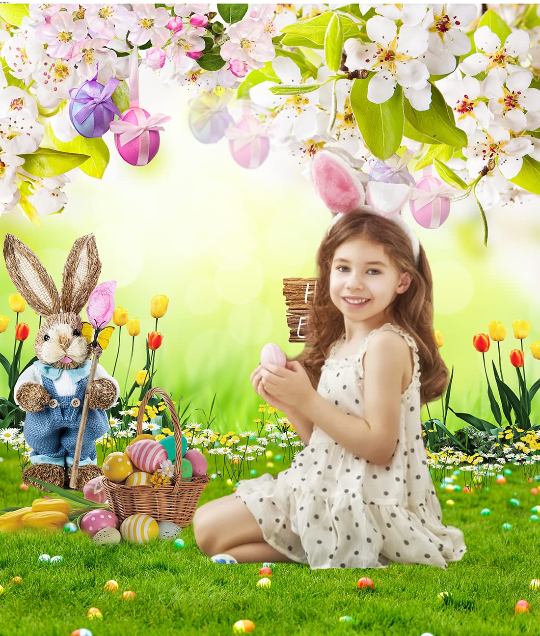 CYLYH 6x8ft Easter Photo Backdrop - Happy Easter Day Spring Party Decorations Banner for Easter Celebrations, Photo Booths & Home Decor