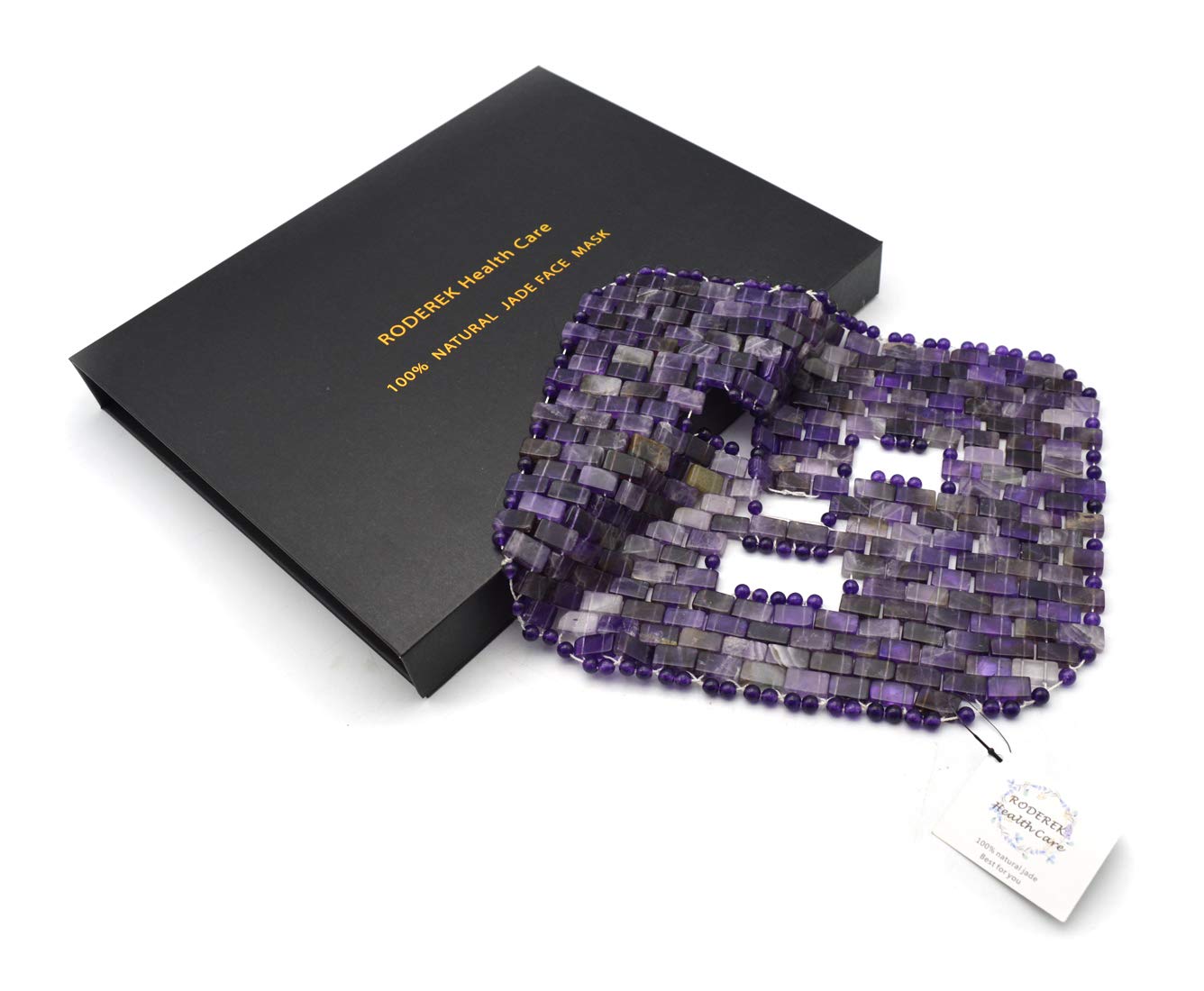 RODEREK Jade Face Mask for Puffiness & Wrinkle Relief - Cooling Eye Mask for Migraine, Anti-Aging Therapy - Yoga & Meditation Relaxation Tool (Amethyst) - Perfect for Spa, Self-Care & Stress Relief