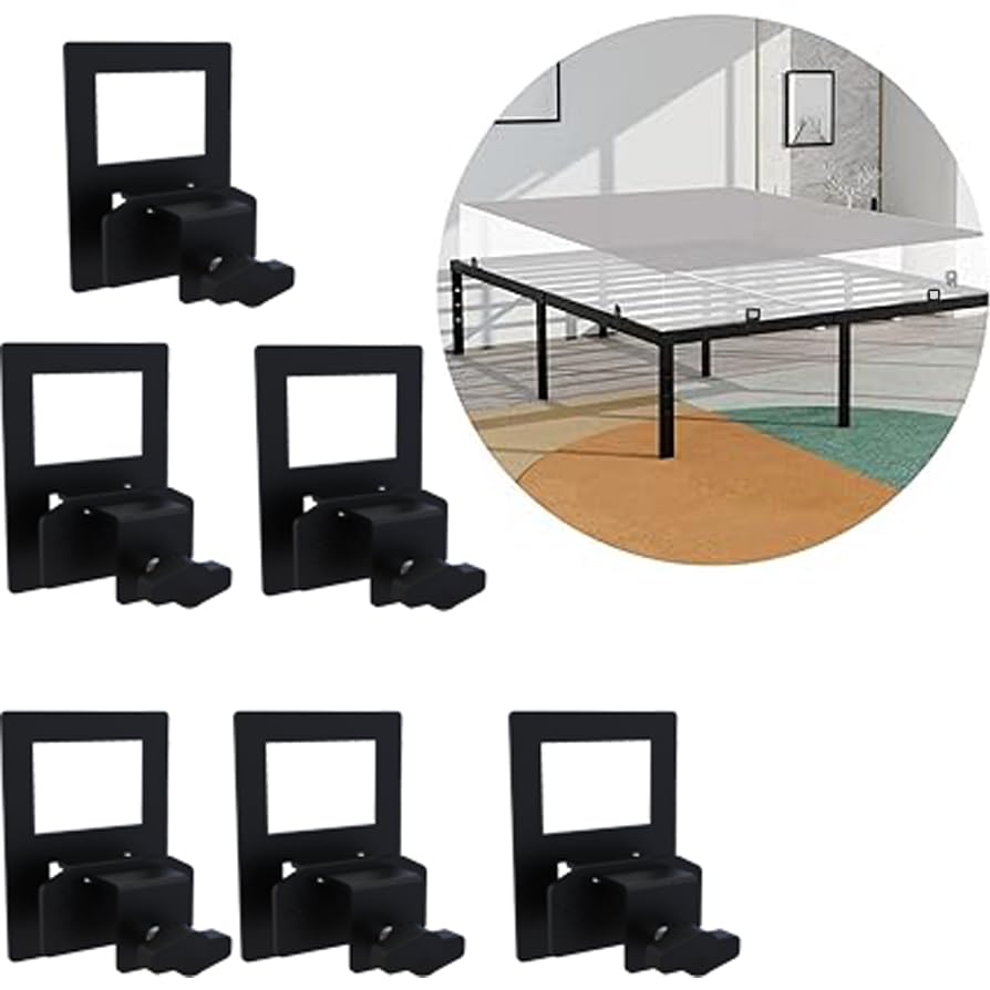 Non-Slip Mattress Grippers for Metal Bed Frames - 6PC Adjustable Anti-Slip Baffles, Black Mattress Holders to Keep Mattress in Place - Perfect for Queen/King Size Beds, Bedroom Furniture Stability & Noise Reduction