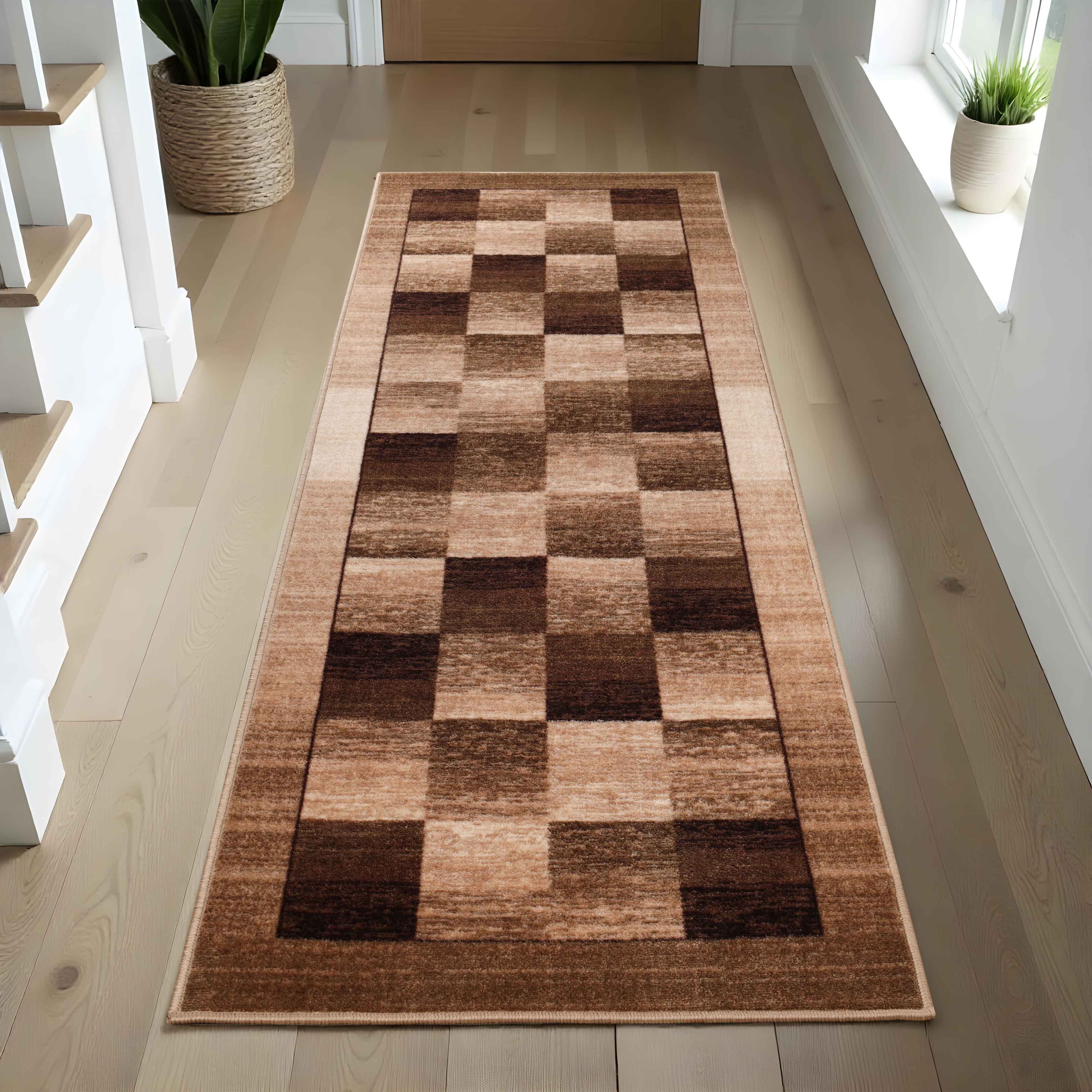 Lockwood Color Block Non-Slip Washable Indoor Area Rug or Runner - Perfect for Living Room, Bedroom, Entryway & High Traffic Areas