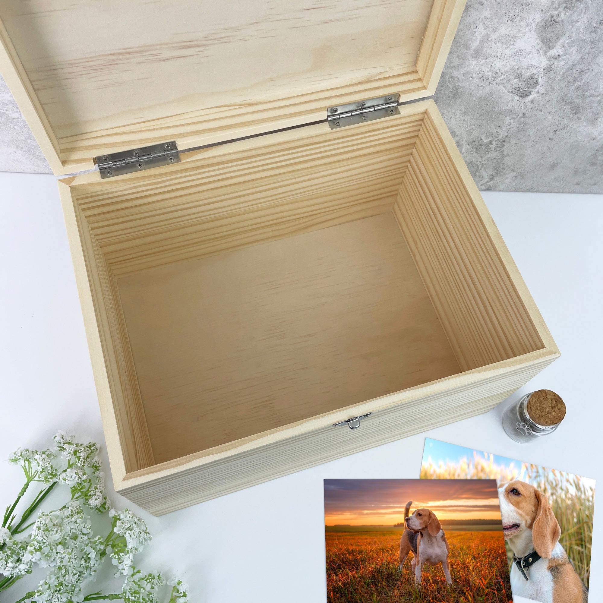 Personalized Wooden Pet Memorial Box - Custom Engraved Pet Name Keepsake Box for Ashes, Photos & Mementos - 5 Sizes (16cm, 20cm, 26cm, 30cm, 36cm) - Perfect for Pet Loss Remembrance & Home Memorial Display