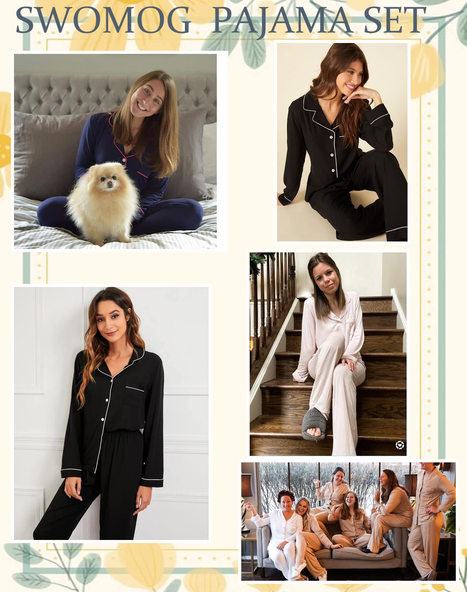 SWOMOG Women's Soft Cotton Pajama Set - Long Sleeve Button Down Sleepwear & Lounge Outfit for Cozy Nights at Home