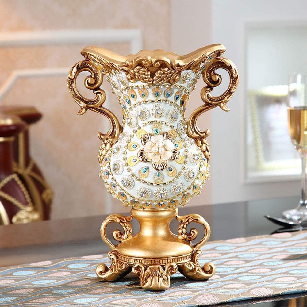 European-Style Retro Resin Large Flower Vase - Hand-Painted Tall Decorative Vase for Living Room, Dining Table, Bedroom, Office & Hotel Decor (22×30×15cm) - Perfect Centerpiece & Thoughtful Gift for Parents, Weddings & Home Styling