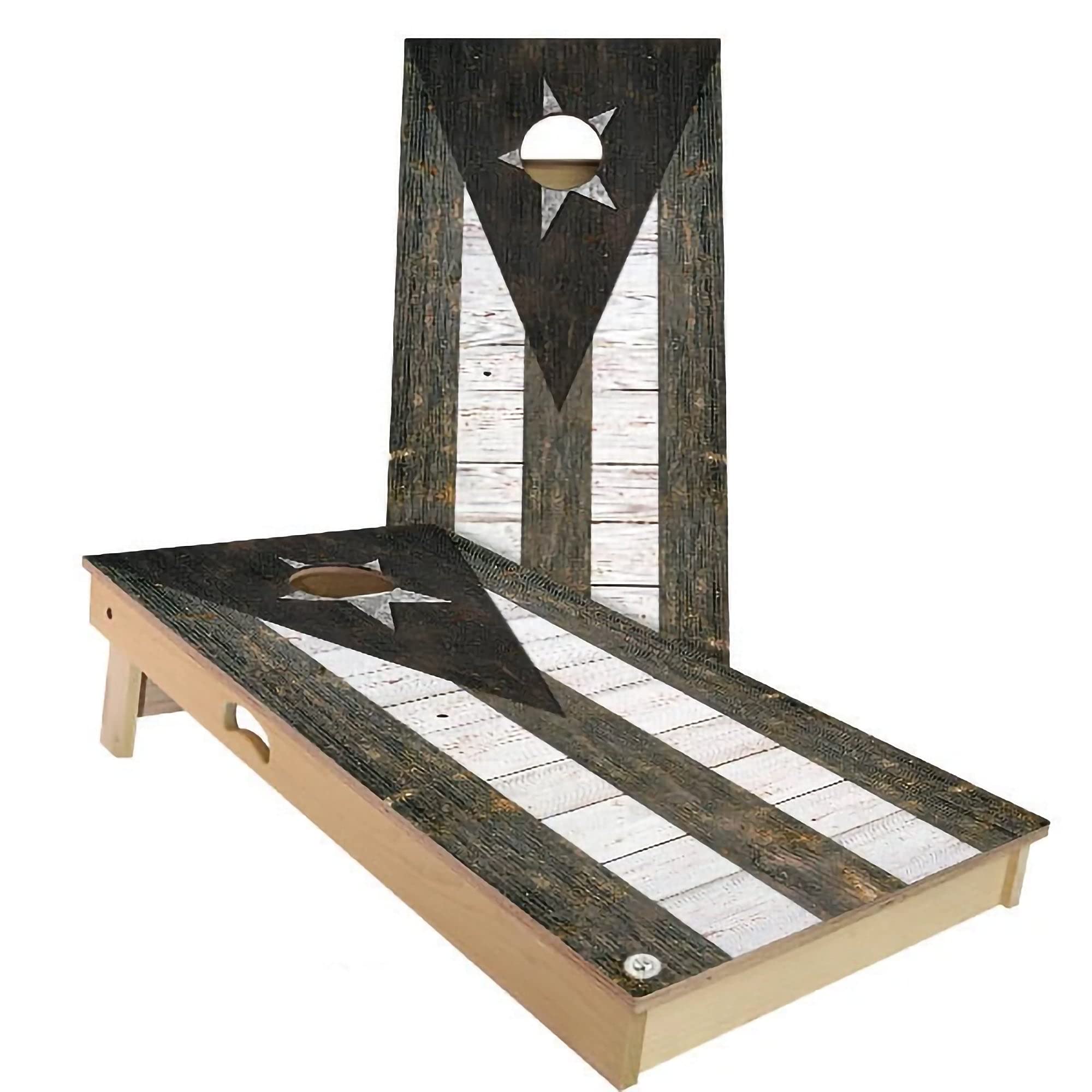 Skip's Garage Puerto Rico Rustic Flag Cornhole Set - Solid Wood Custom Cornhole Boards - Made in USA - Choose Size & Accessories - Perfect for Backyard Parties, Tailgating & Outdoor Games