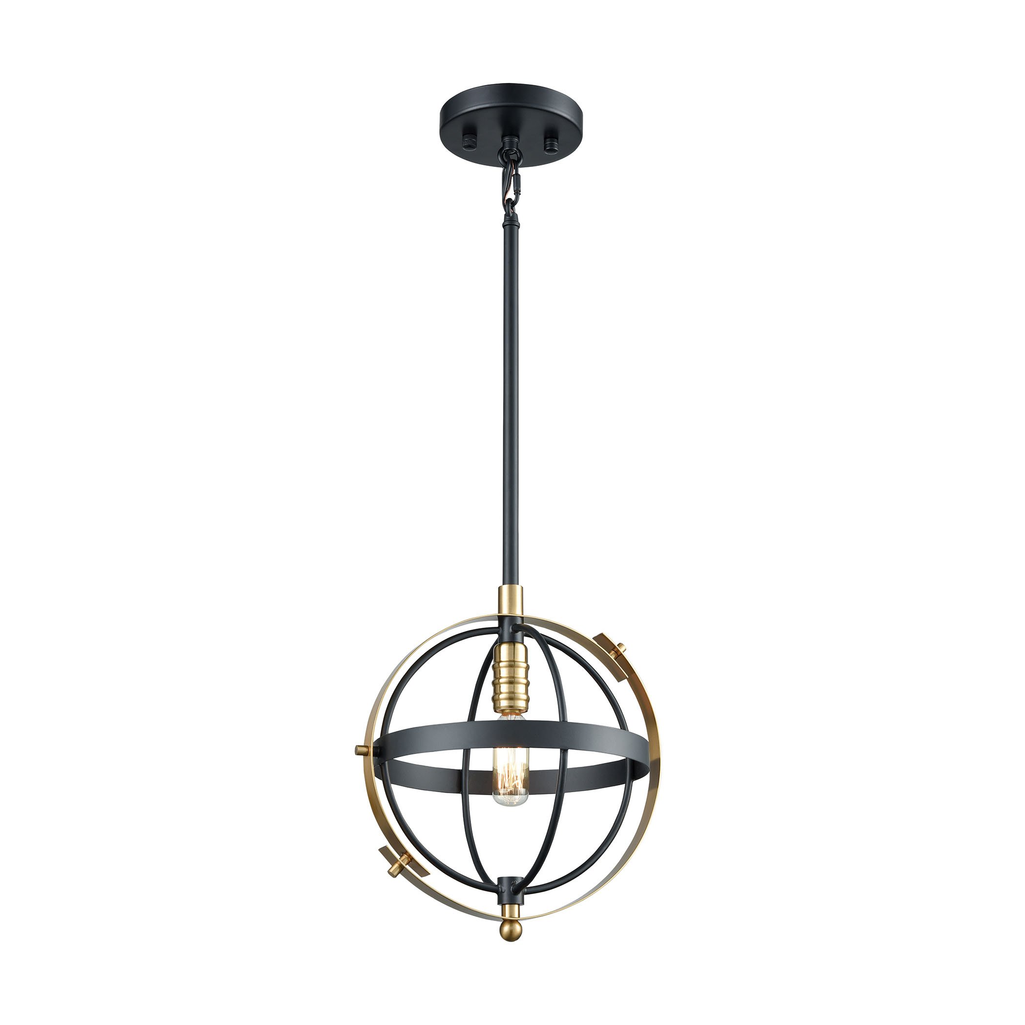 Caldwell 1-Light Mini Pendant Light Fixture - Matte Black & Satin Brass Finish - Perfect for Kitchen Island, Dining Room, or Entryway Lighting