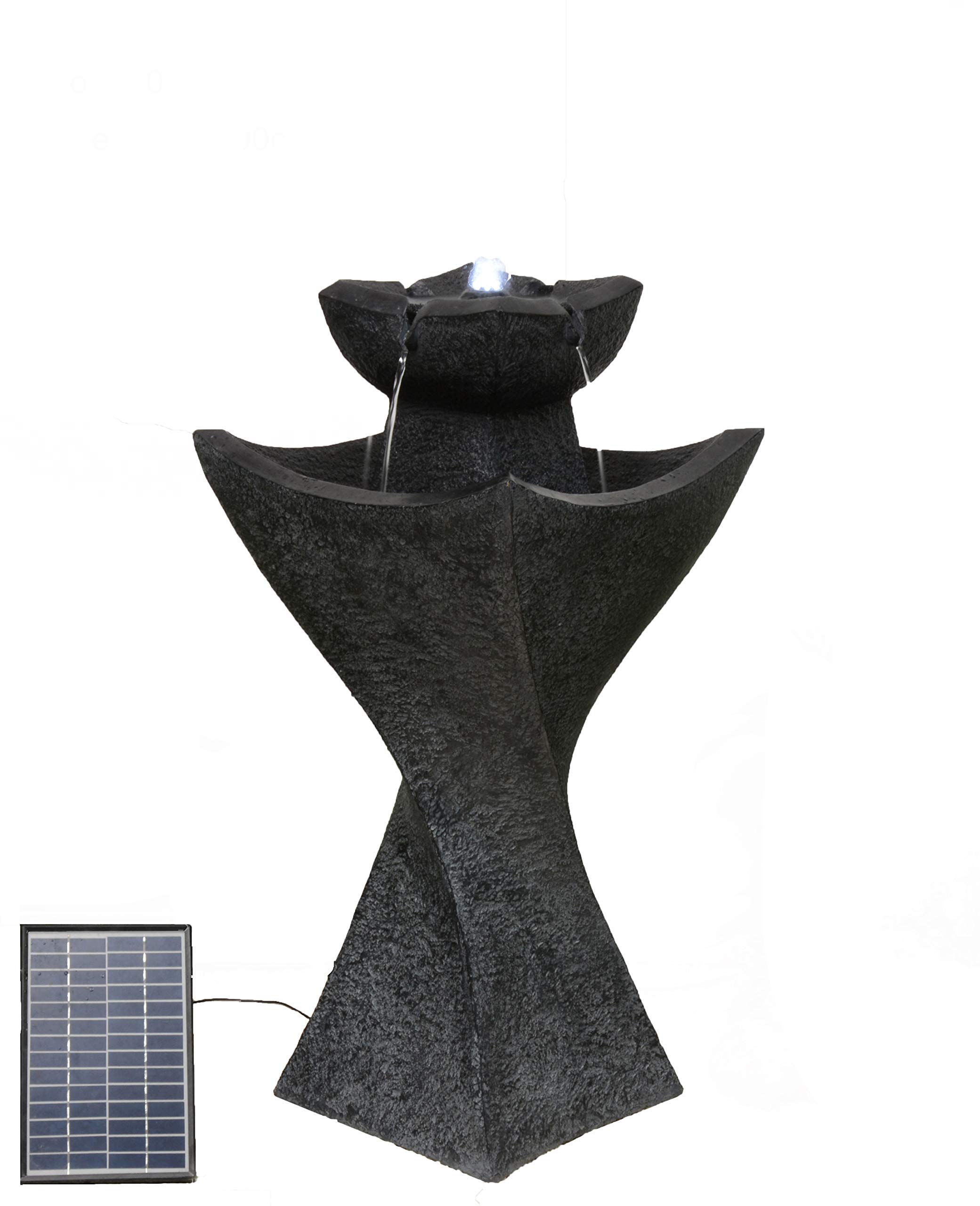 Solar-Powered Modern Pedestal Fountain with Cool White LED Lights - Perfect for Garden, Patio, and Outdoor Decor