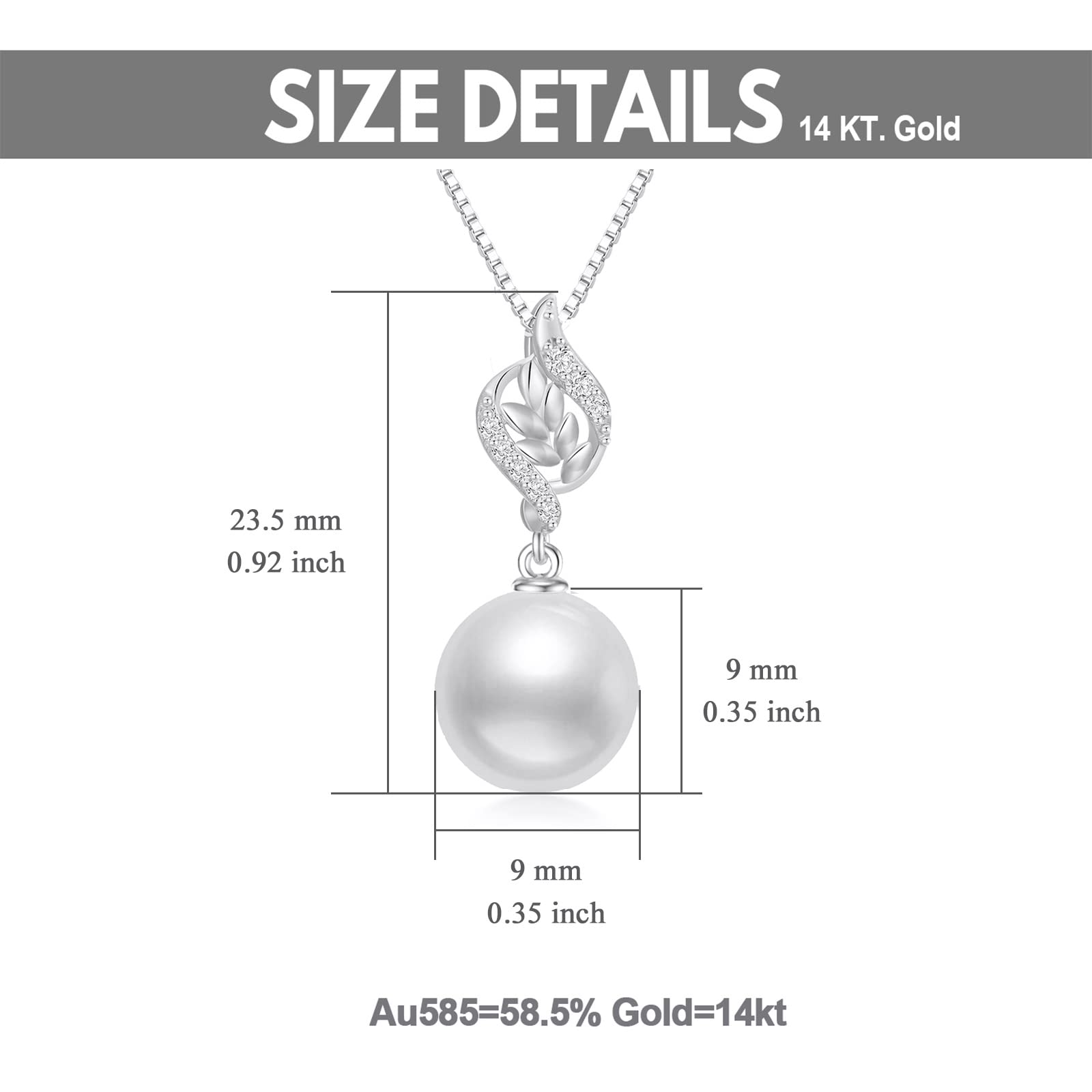 14K Gold Diamond Leaf Pearl Necklace for Women - Real Gold Box Chain & Pendant - Elegant Anniversary Gift for Wife - Christmas Jewelry Present for Her (16-18 Inch) - Perfect for Weddings, Date Nights & Special Occasions