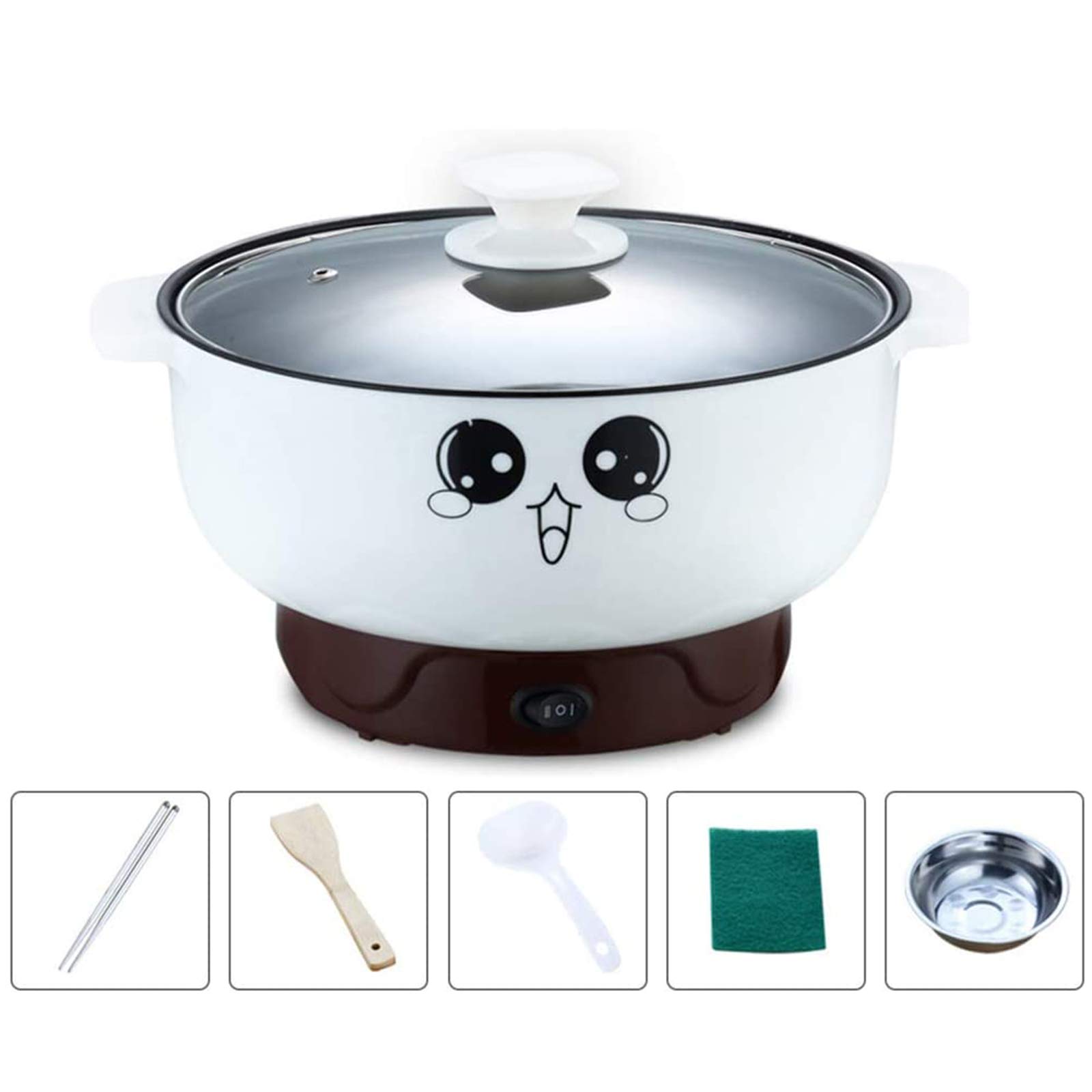 JIAN YA NA 110V Electric Skillet with Lid - 4-in-1 Non-Stick Stainless Steel Electric Hot Pot, Rice Cooker, Steamer & Frying Pan for Noodles, Soup, Eggs & More - Perfect for Dorm, Office, Camping & Small Kitchen Cooking
