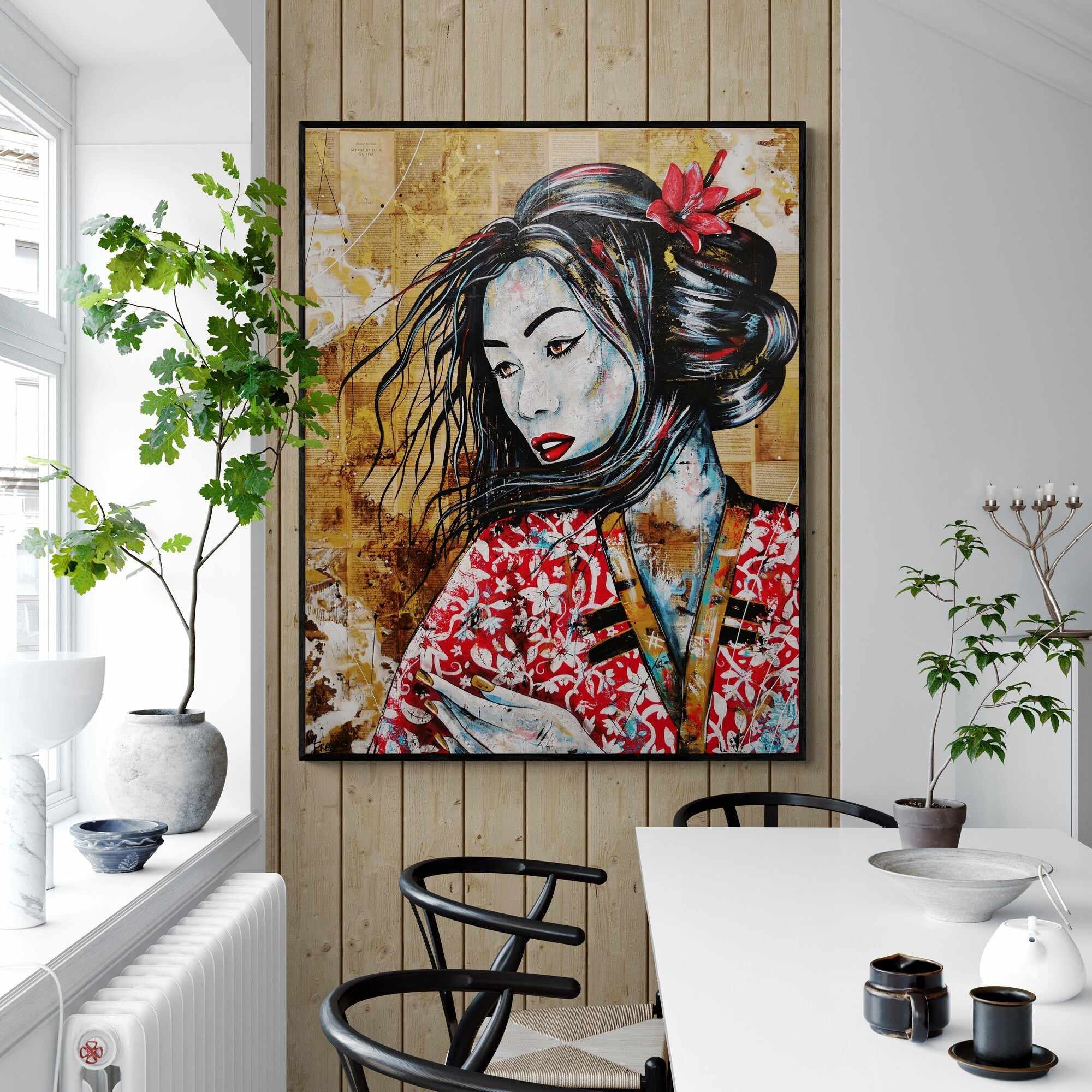 Cherry Asami 120cm x 150cm Geisha Abstract Realism Canvas Art - Japanese Inspired Wall Decor for Living Room, Bedroom & Office