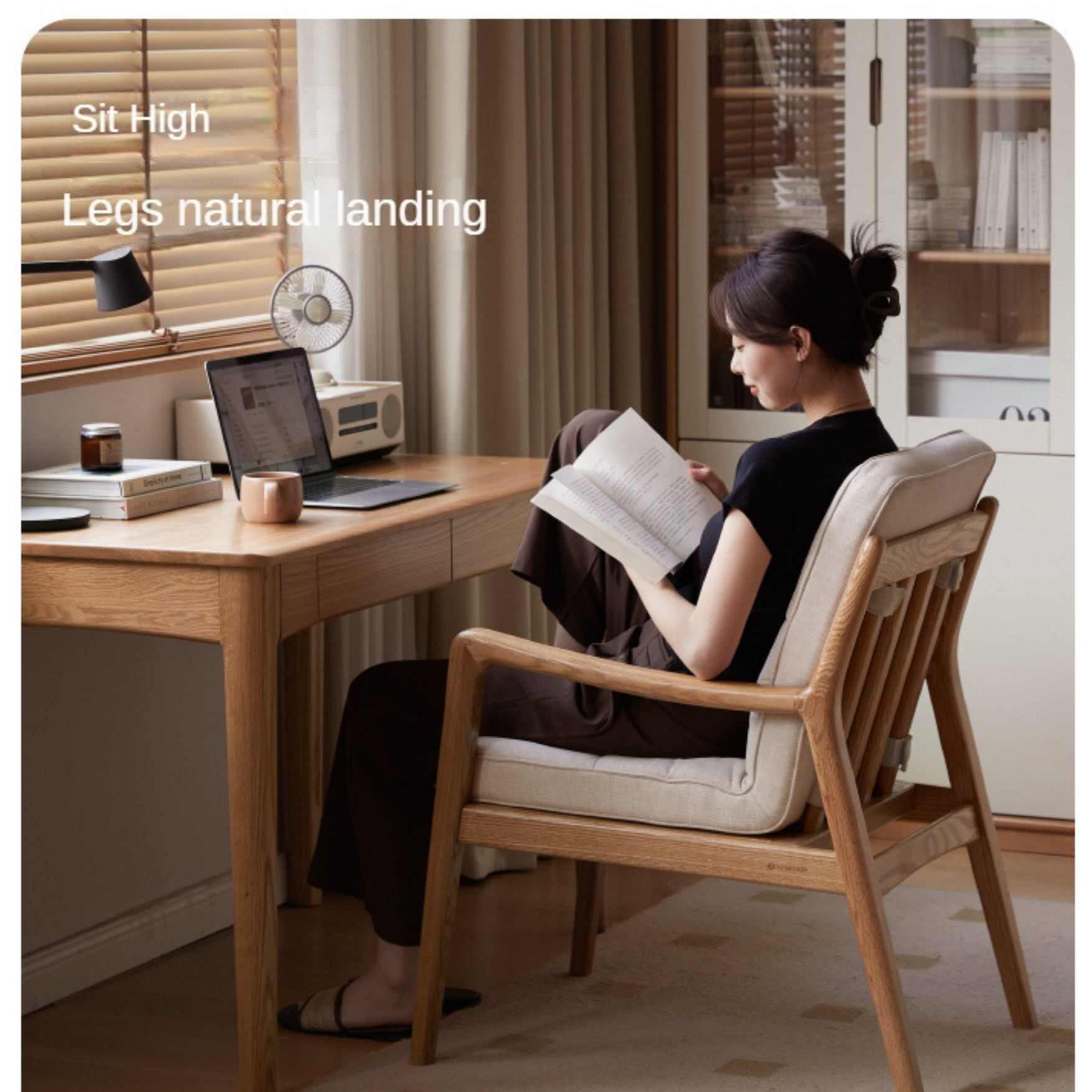 Ergonomic Oak Solid Wood Study Chair with Soft Padded Seat - Perfect for Home Office, Library & Reading Nook Comfort