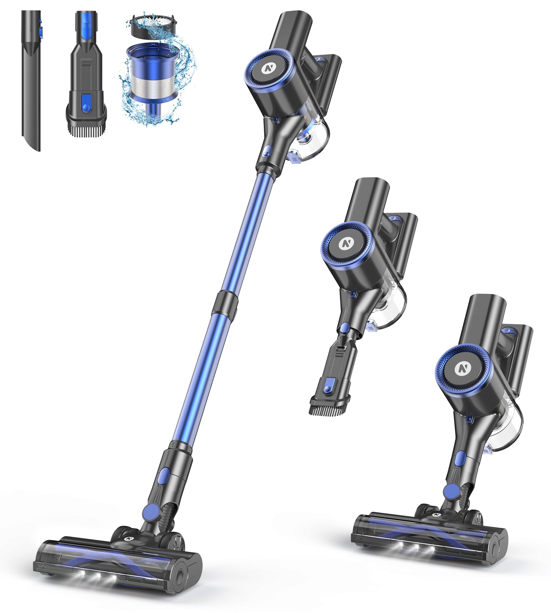 NADALY Cordless Stick Vacuum Cleaner - 3 Powerful Suction Modes, 45 Min Runtime, Anti-Tangle Technology, 8-in-1 Rechargeable for Carpets, Pet Hair & Hard Floors - Perfect for Home Cleaning, Car Detailing & Pet Owners