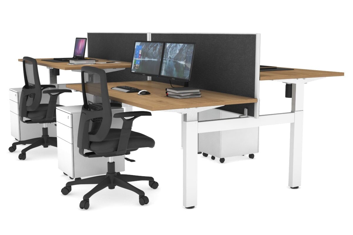 Adjustable 4-Person H Bench Workstation - White Frame (1400L x 800W) | Ergonomic Office Desk for Team Collaboration & Workspace Efficiency