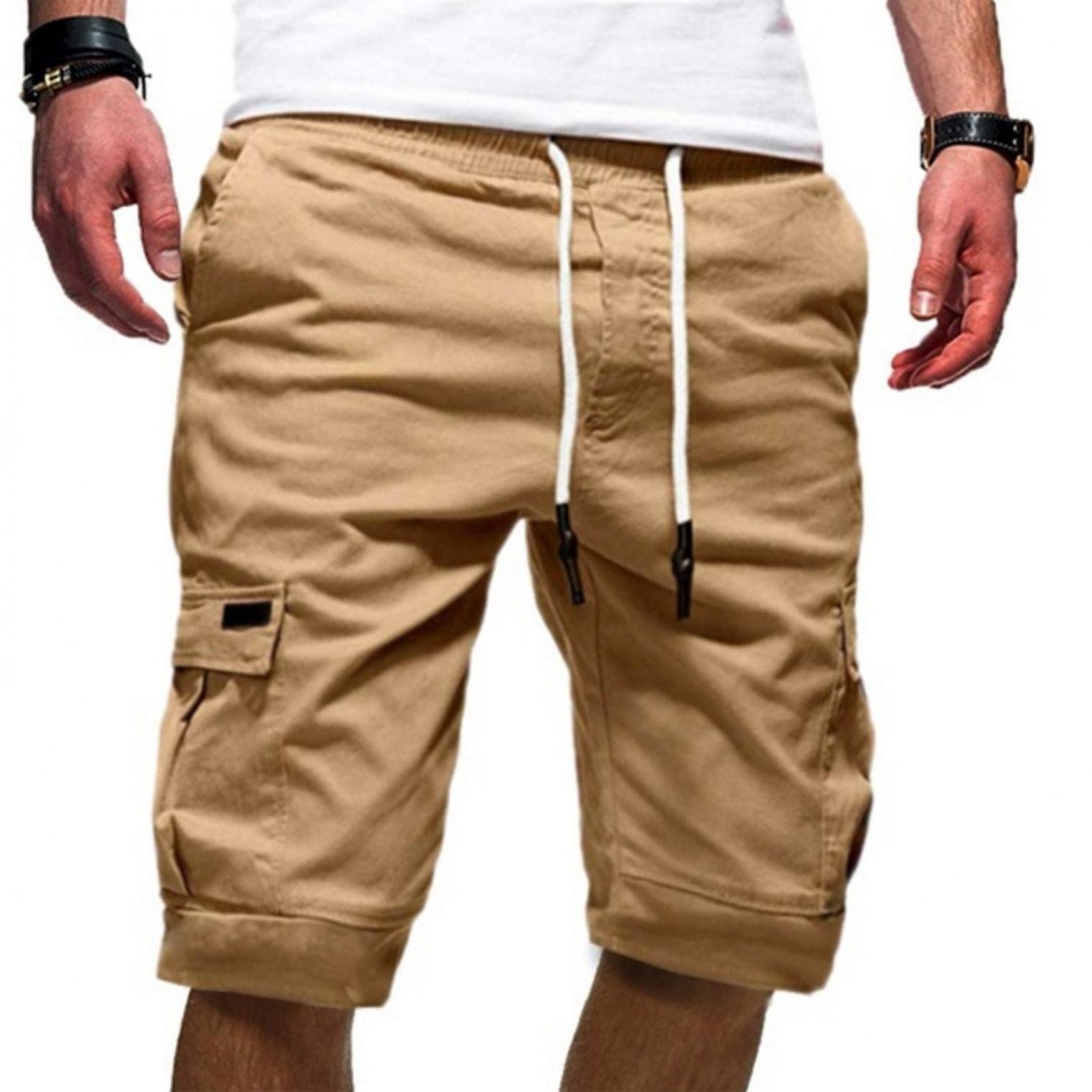 **Men's Gym Shorts - Elastic Waist Cargo Work Pants with Drawstring, Loose Fit for Training & Outdoor Activities**    *(Use for workouts, hiking, casual wear & everyday comfort)*