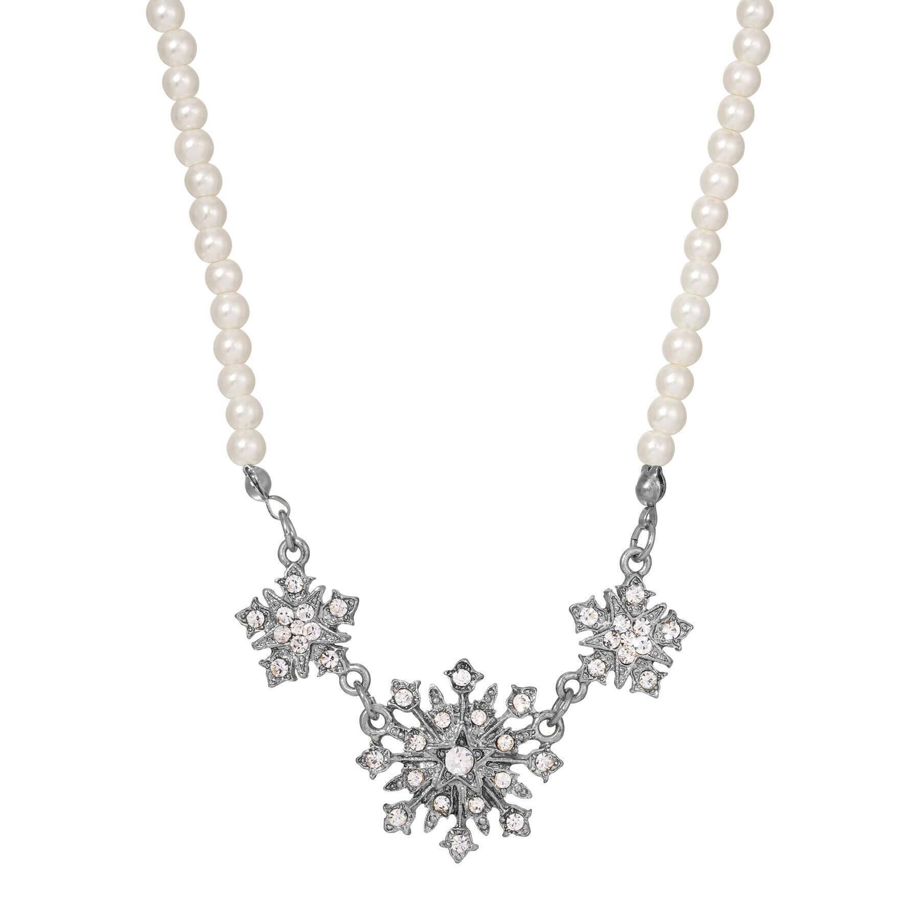 1928 Jewelry Bell Epoch Starburst Crystal Necklace with 4mm Faux Pearls - 16
