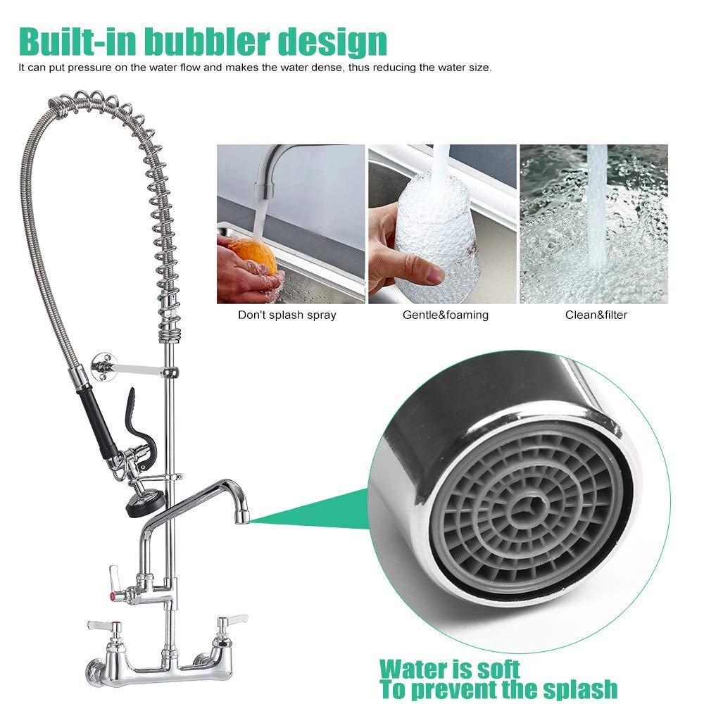 IMLEZON Commercial Sink Faucet - 8 Inch Wall Mount Pre-Rinse Sprayer with 43 Inch Height, Backsplash Mount & Installation Kit - Perfect for Restaurant, Bar, and Commercial Kitchen Use
