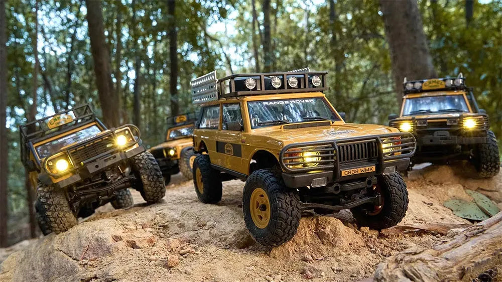FMS FCX24M 1/24 Scale 4WD RC Rock Crawler Truck - Licensed Range Rover Camel Trophy Edition with LED Lights | 2.4G Remote Control Off-Road Vehicle for Indoor/Outdoor Crawling & Trail Adventures