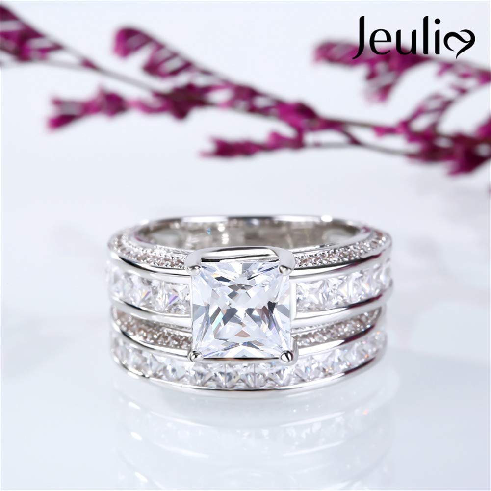 Jeulia 2.85 Carat Princess Cut Sterling Silver Engagement & Wedding Ring Set with Cubic Zirconia for Women - Bridal Jewelry Gift Box for Proposals, Anniversaries & Special Occasions