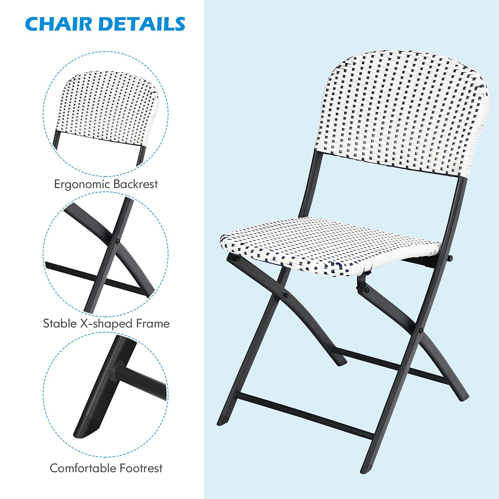 Tangkula 3-Piece Patio Bistro Set - Outdoor Folding Dining Table with 2 Rattan Chairs, Space-Saving Furniture for Poolside, Balcony, Garden & Backyard | Perfect for Small Spaces, Outdoor Entertaining & Relaxing